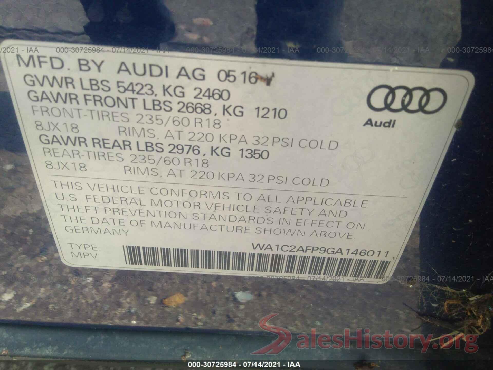 WA1C2AFP9GA146011 2016 AUDI Q5