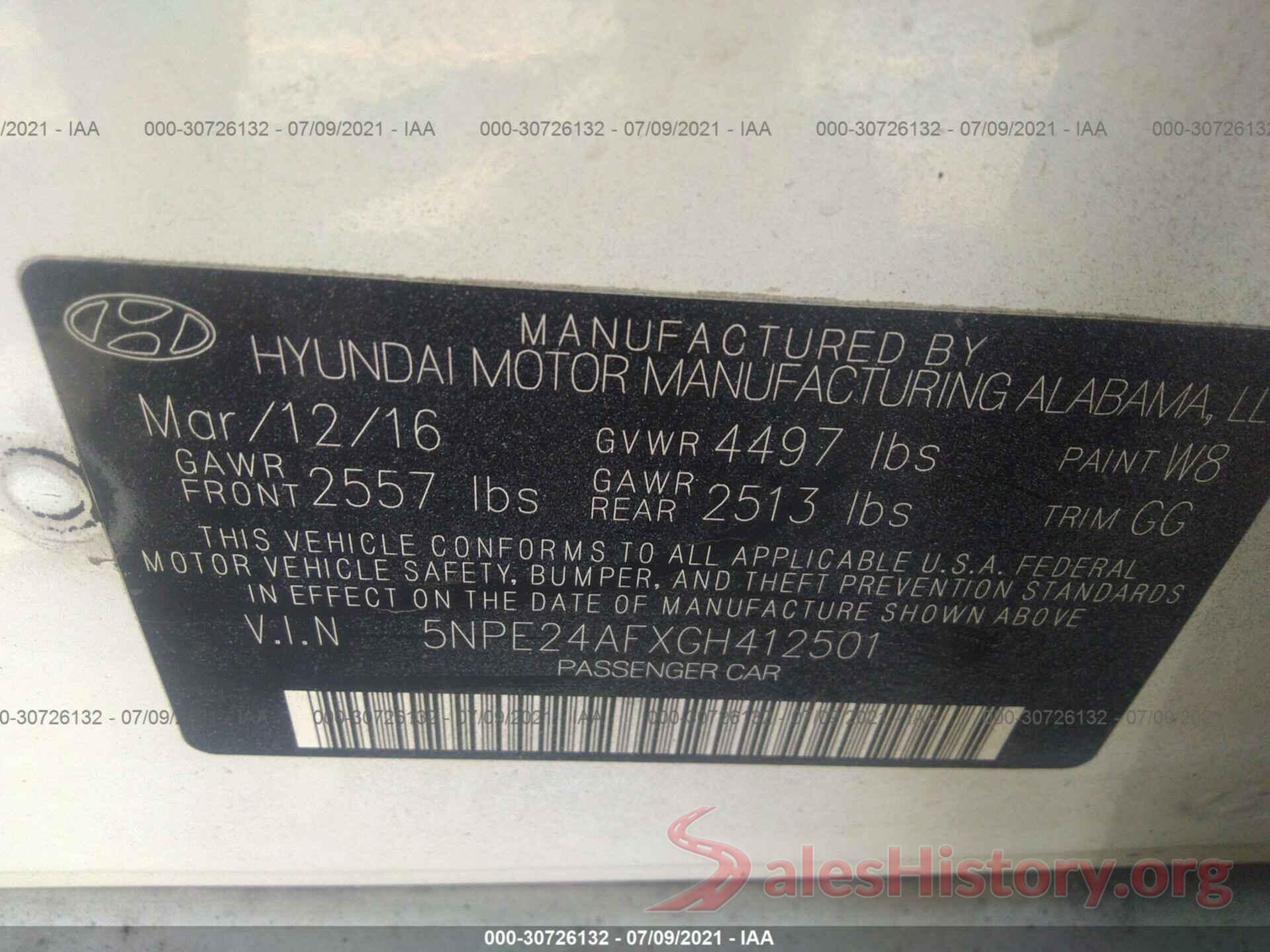 5NPE24AFXGH412501 2016 HYUNDAI SONATA