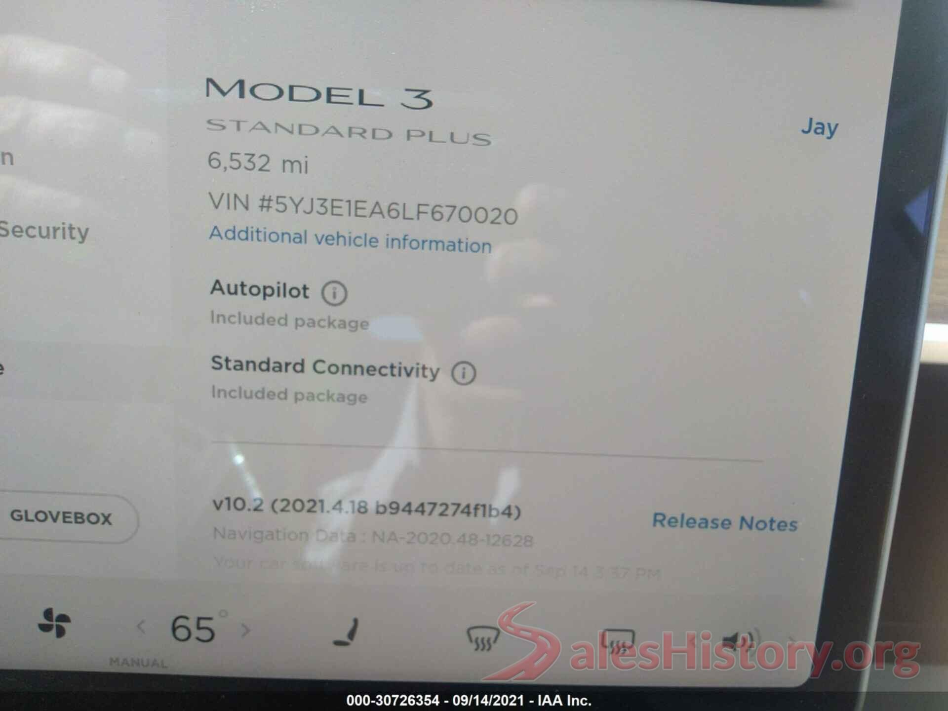 5YJ3E1EA6LF670020 2020 TESLA MODEL 3