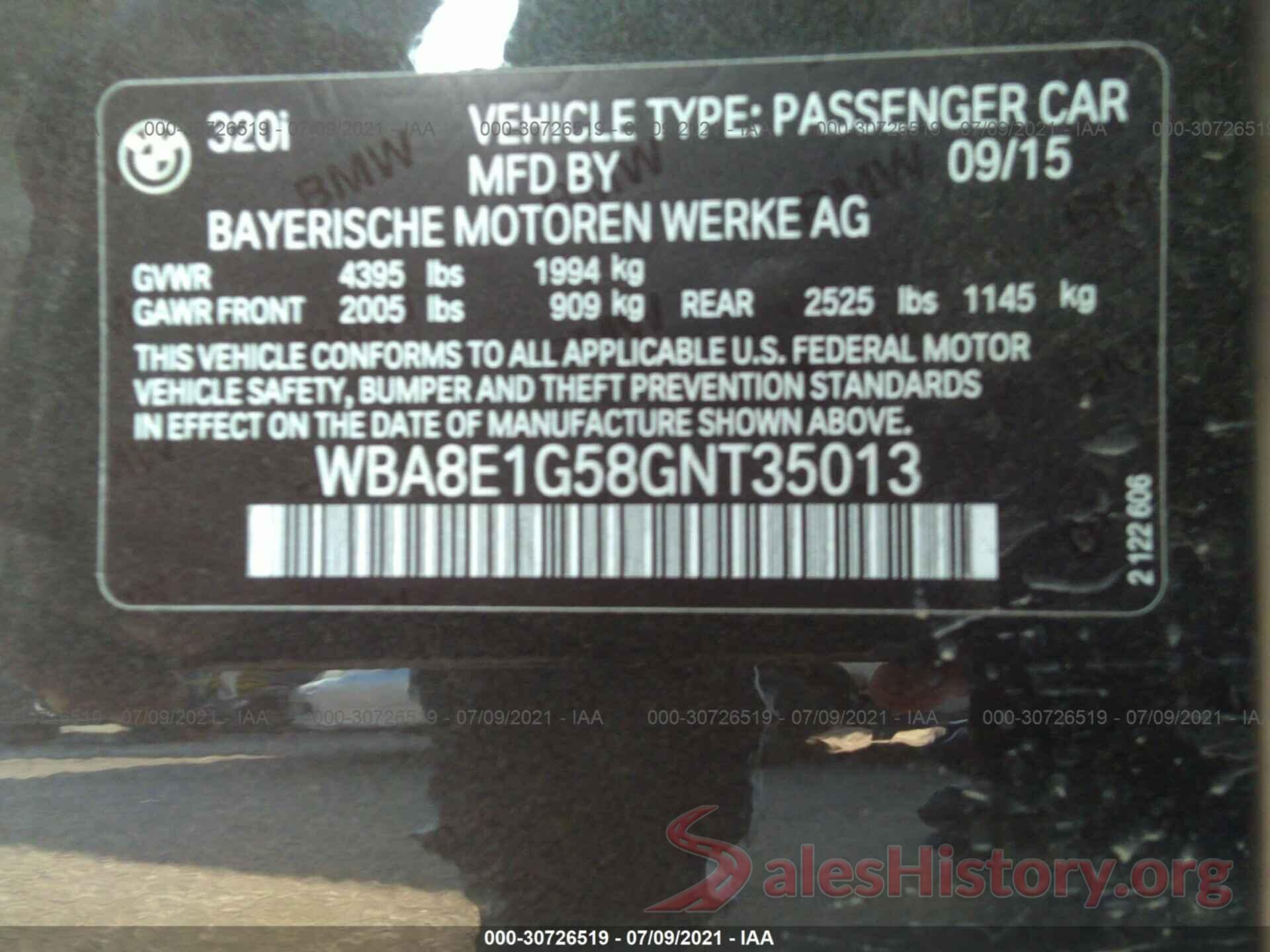 WBA8E1G58GNT35013 2016 BMW 3 SERIES