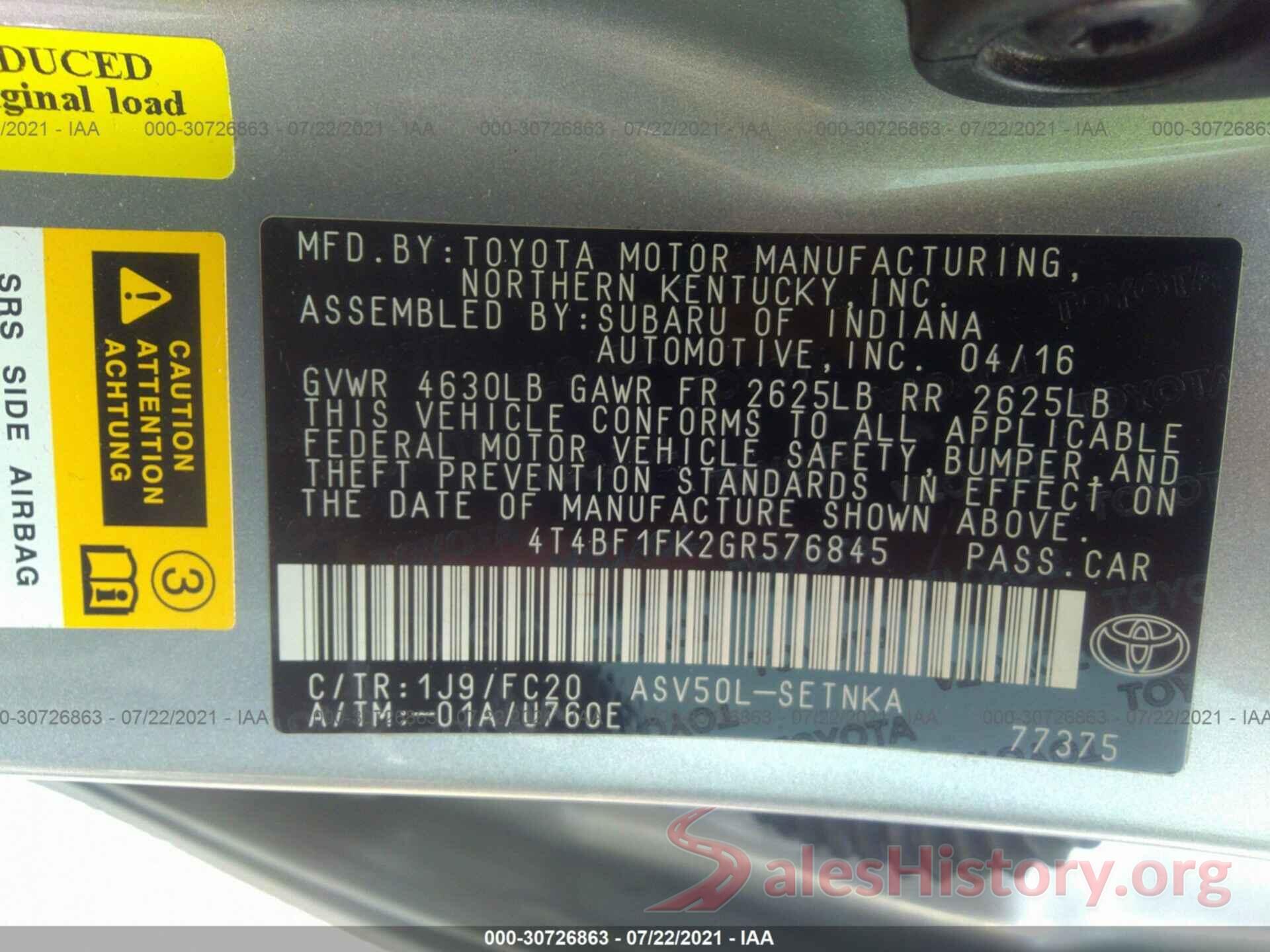 4T4BF1FK2GR576845 2016 TOYOTA CAMRY