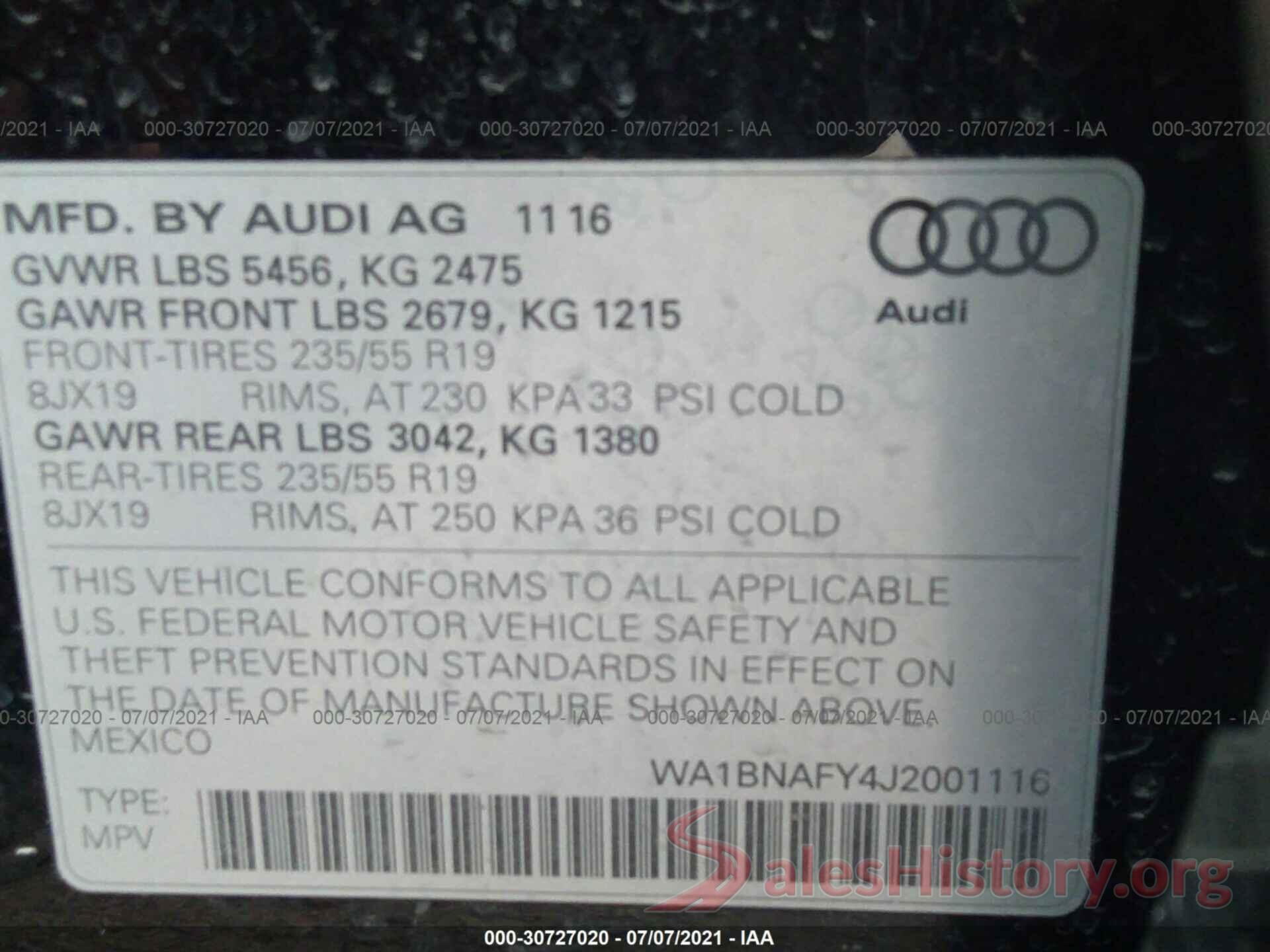 WA1BNAFY4J2001116 2018 AUDI Q5