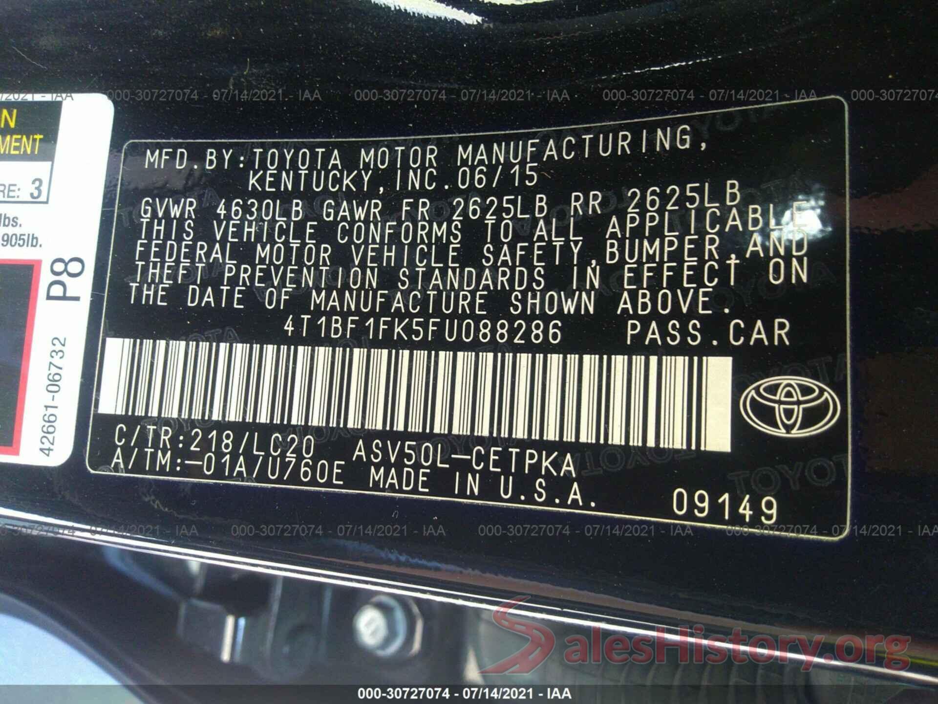 4T1BF1FK5FU088286 2015 TOYOTA CAMRY