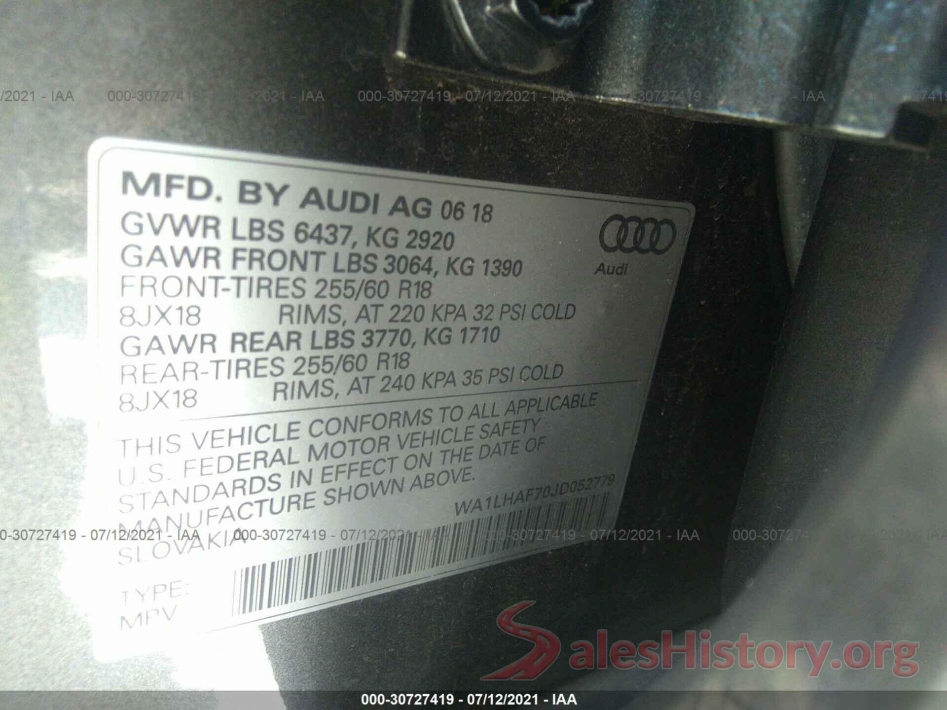 WA1LHAF70JD052779 2018 AUDI Q7