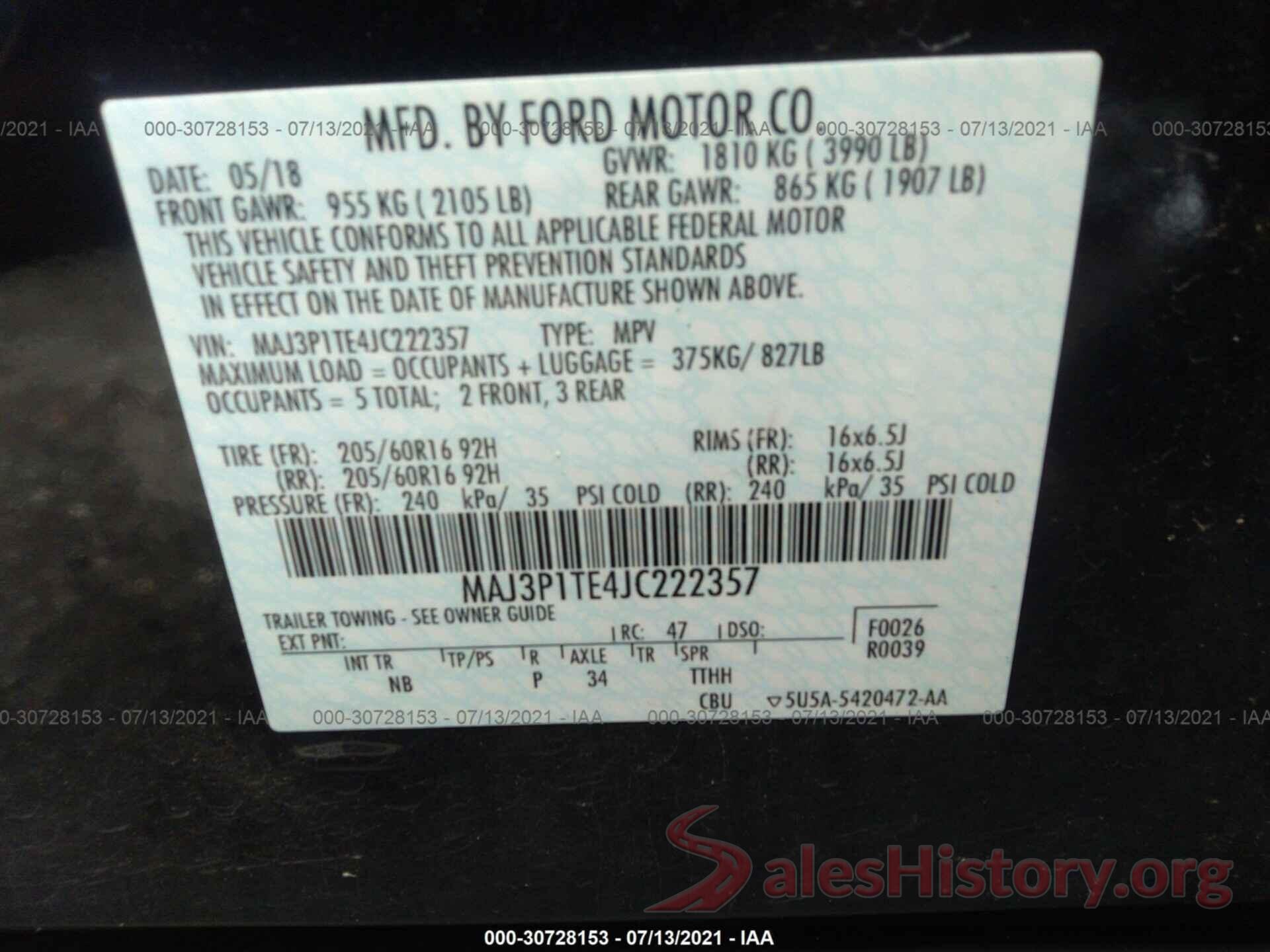 MAJ3P1TE4JC222357 2018 FORD ECOSPORT