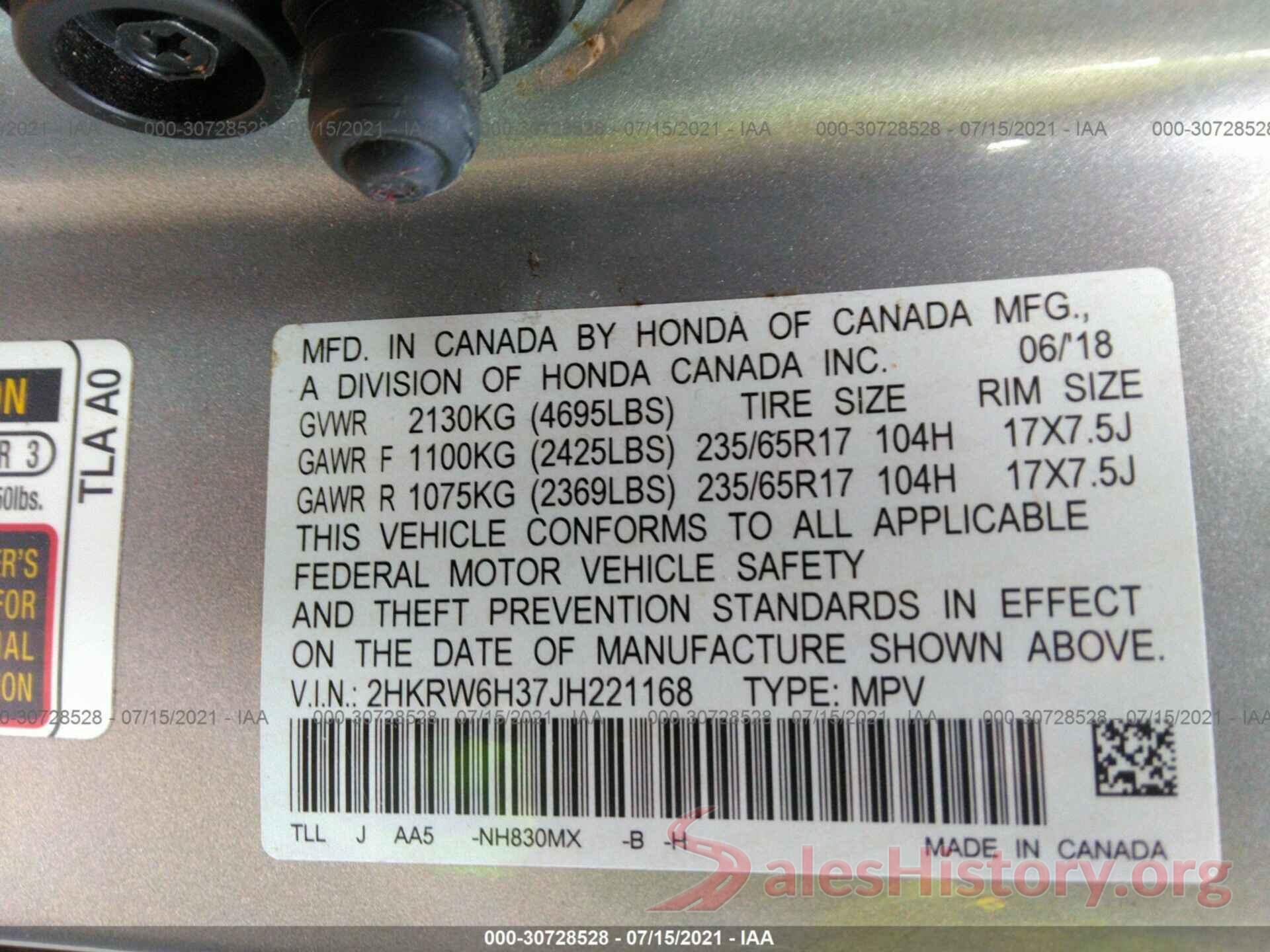 2HKRW6H37JH221168 2018 HONDA CR-V