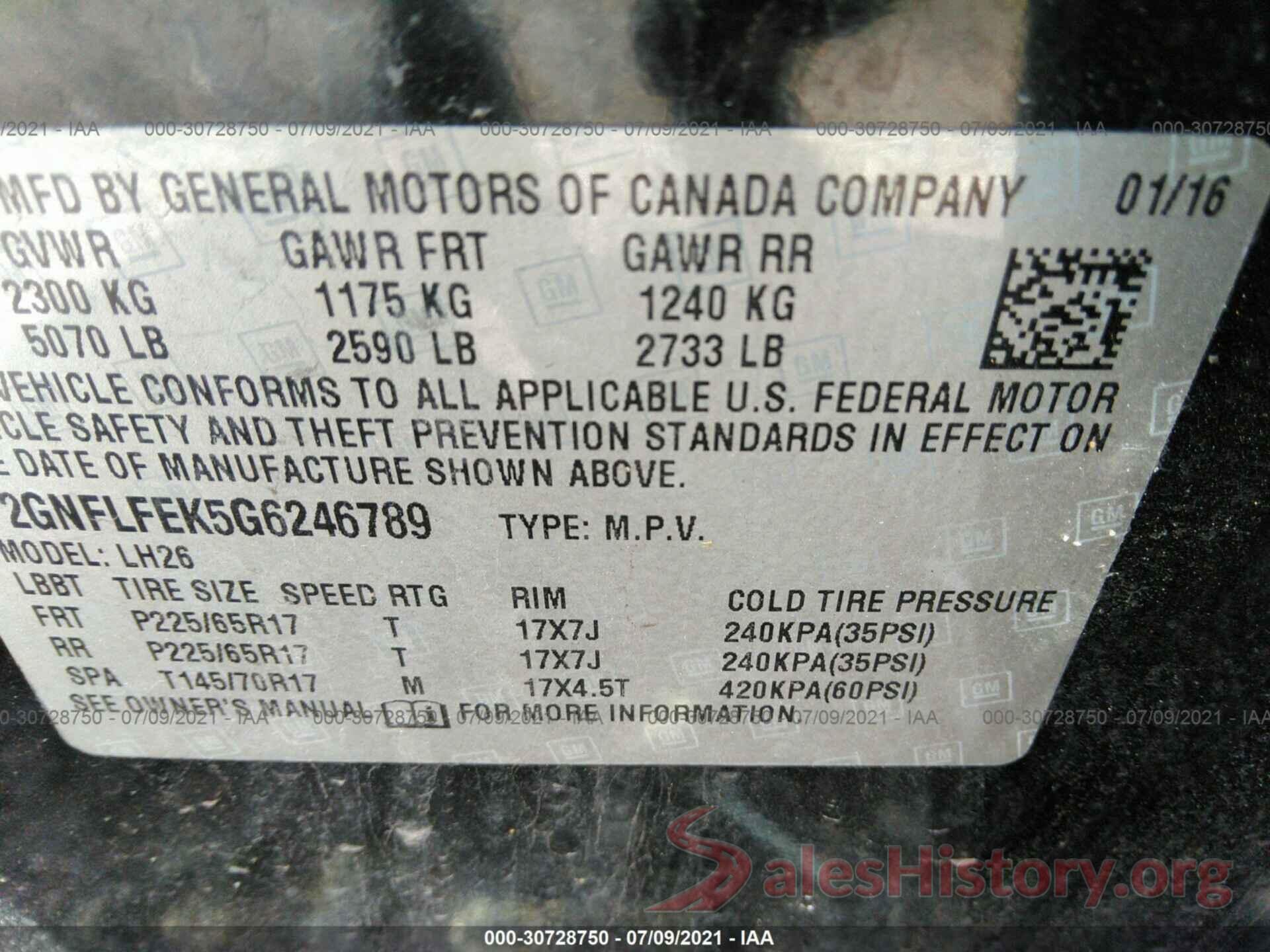 2GNFLFEK5G6246789 2016 CHEVROLET EQUINOX