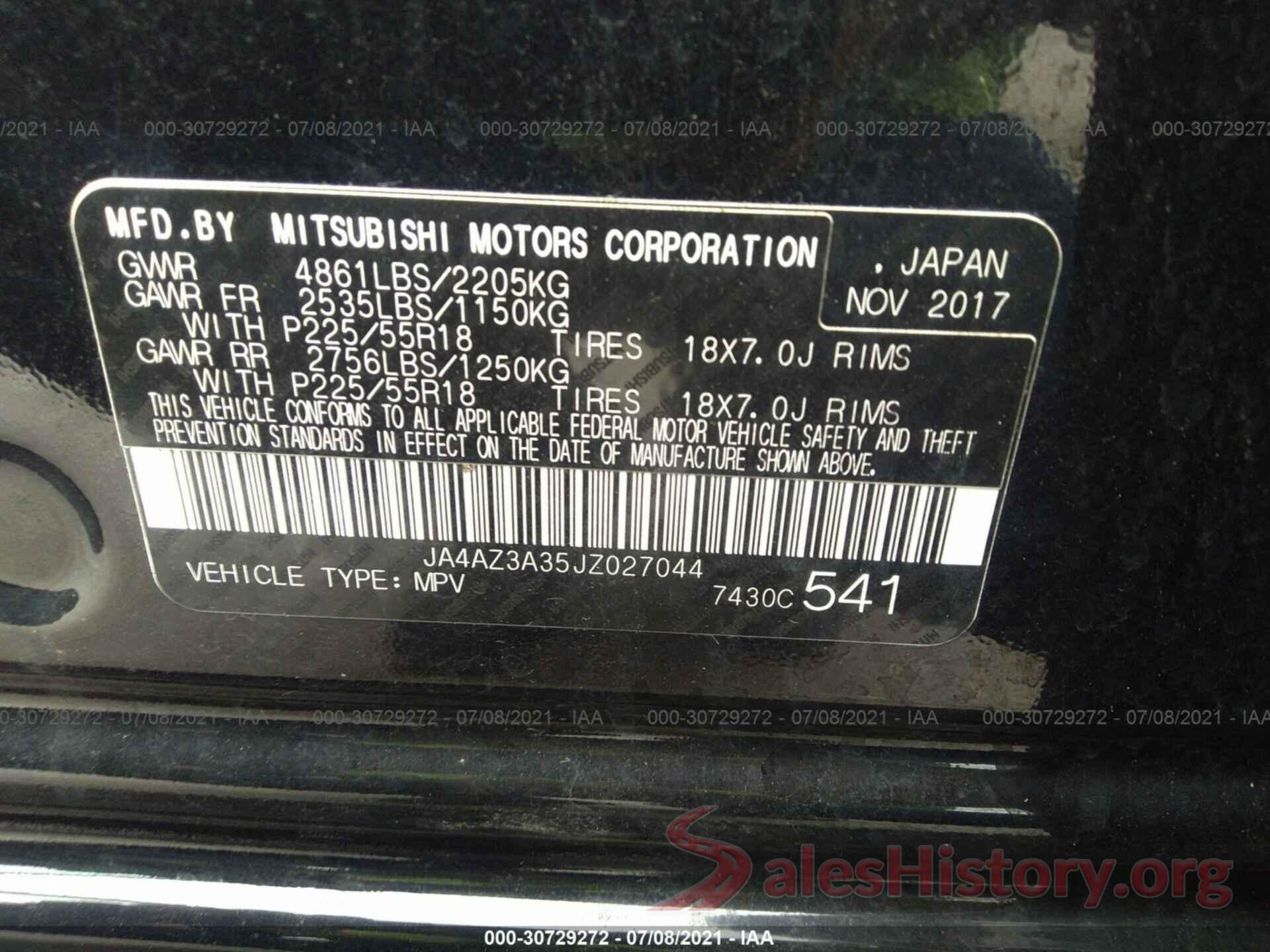 JA4AZ3A35JZ027044 2018 MITSUBISHI OUTLANDER