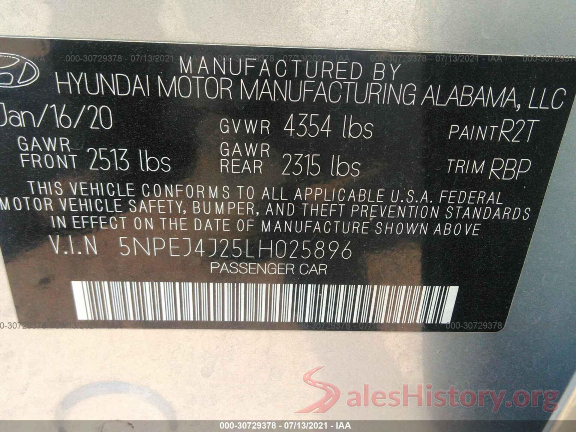 5NPEJ4J25LH025896 2020 HYUNDAI SONATA