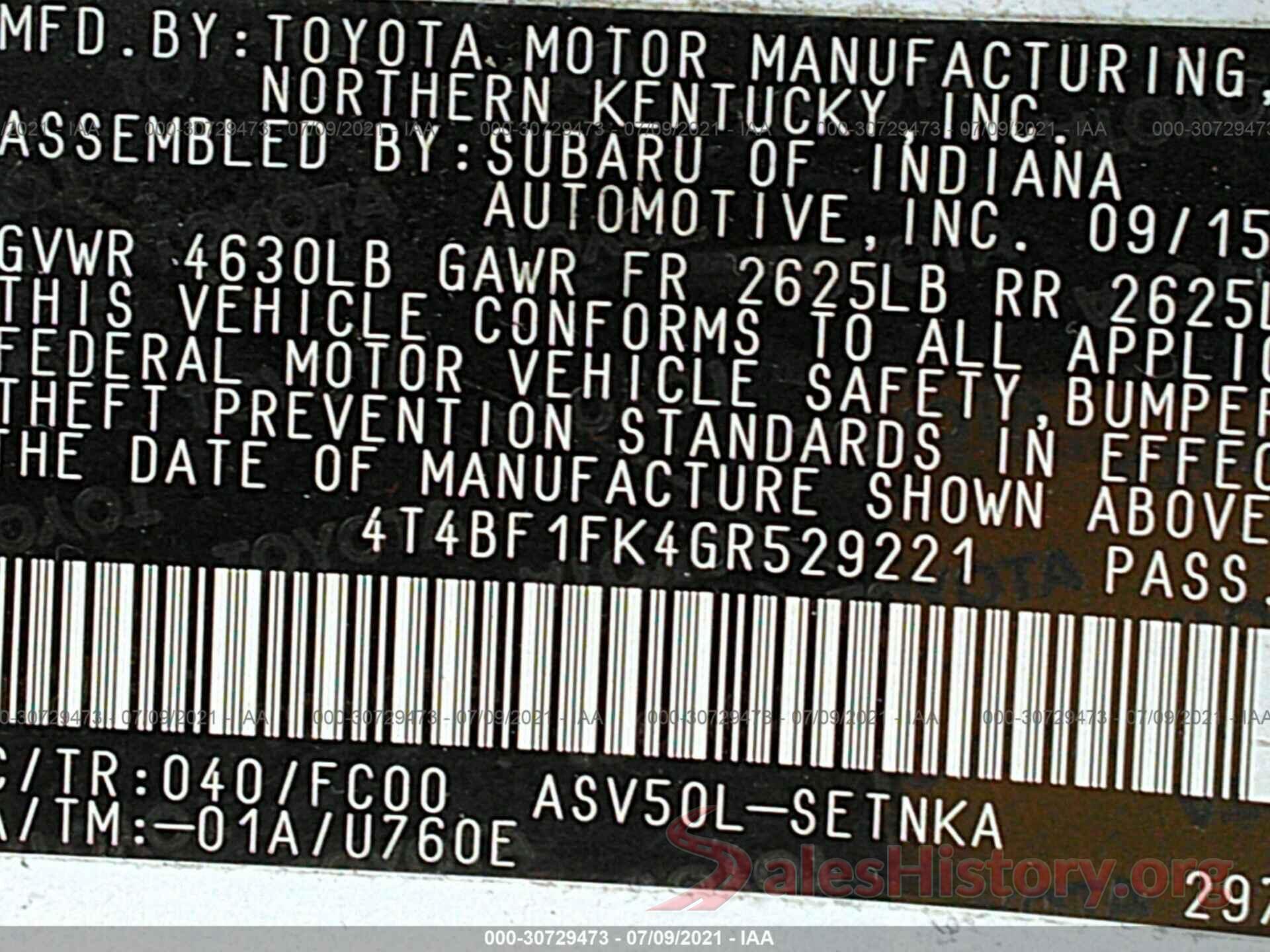 4T4BF1FK4GR529221 2016 TOYOTA CAMRY