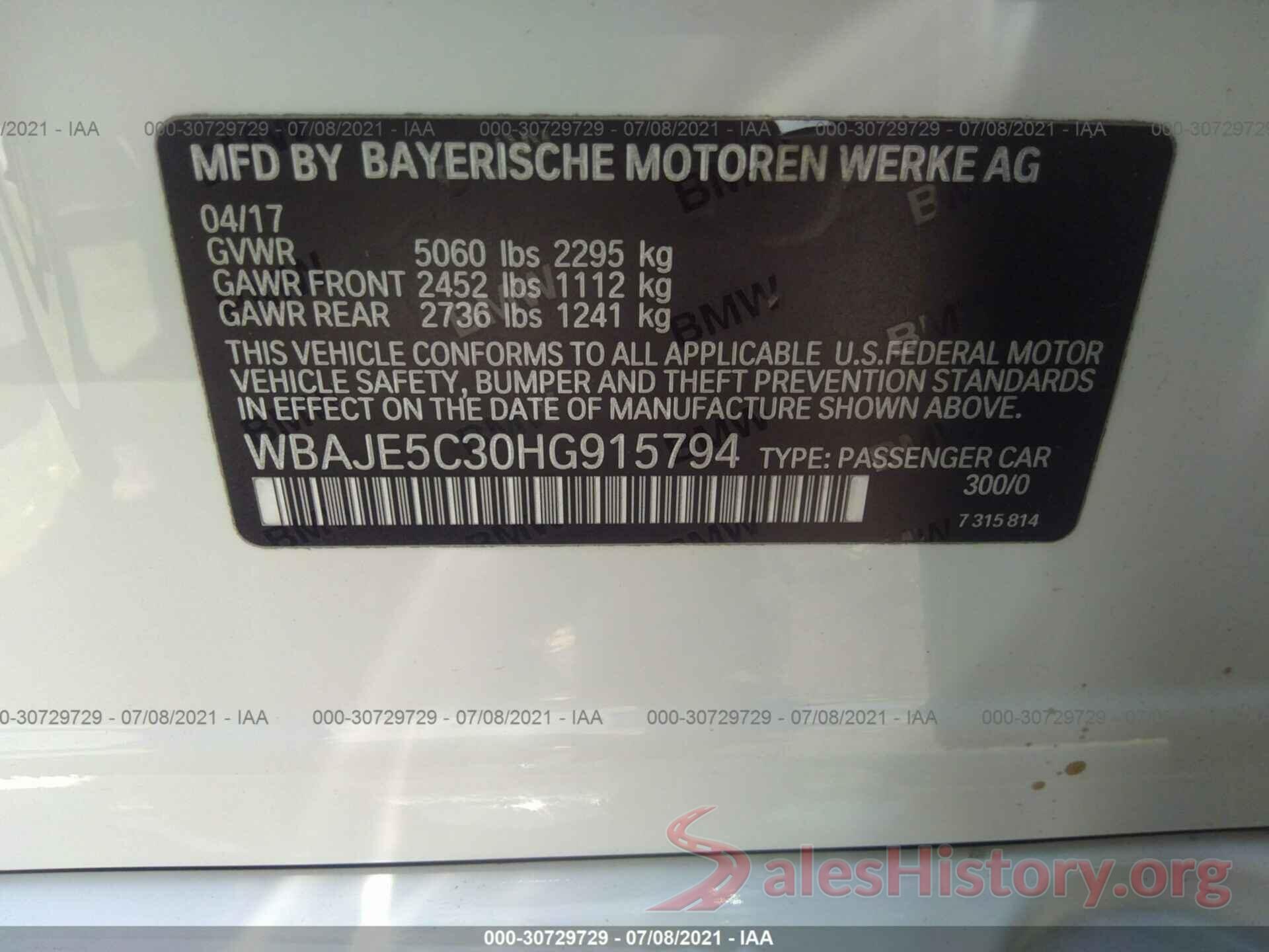 WBAJE5C30HG915794 2017 BMW 5 SERIES