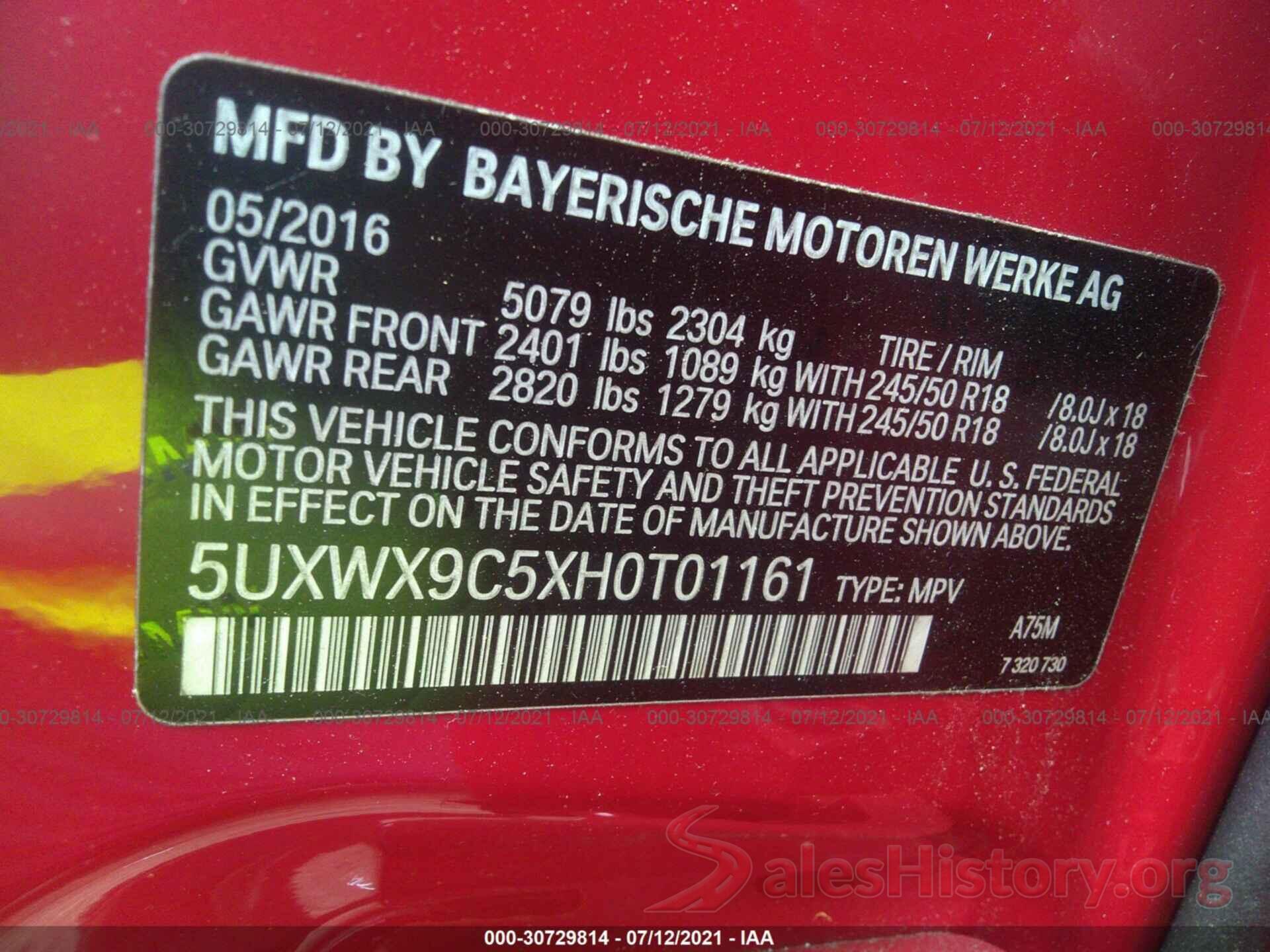 5UXWX9C5XH0T01161 2017 BMW X3