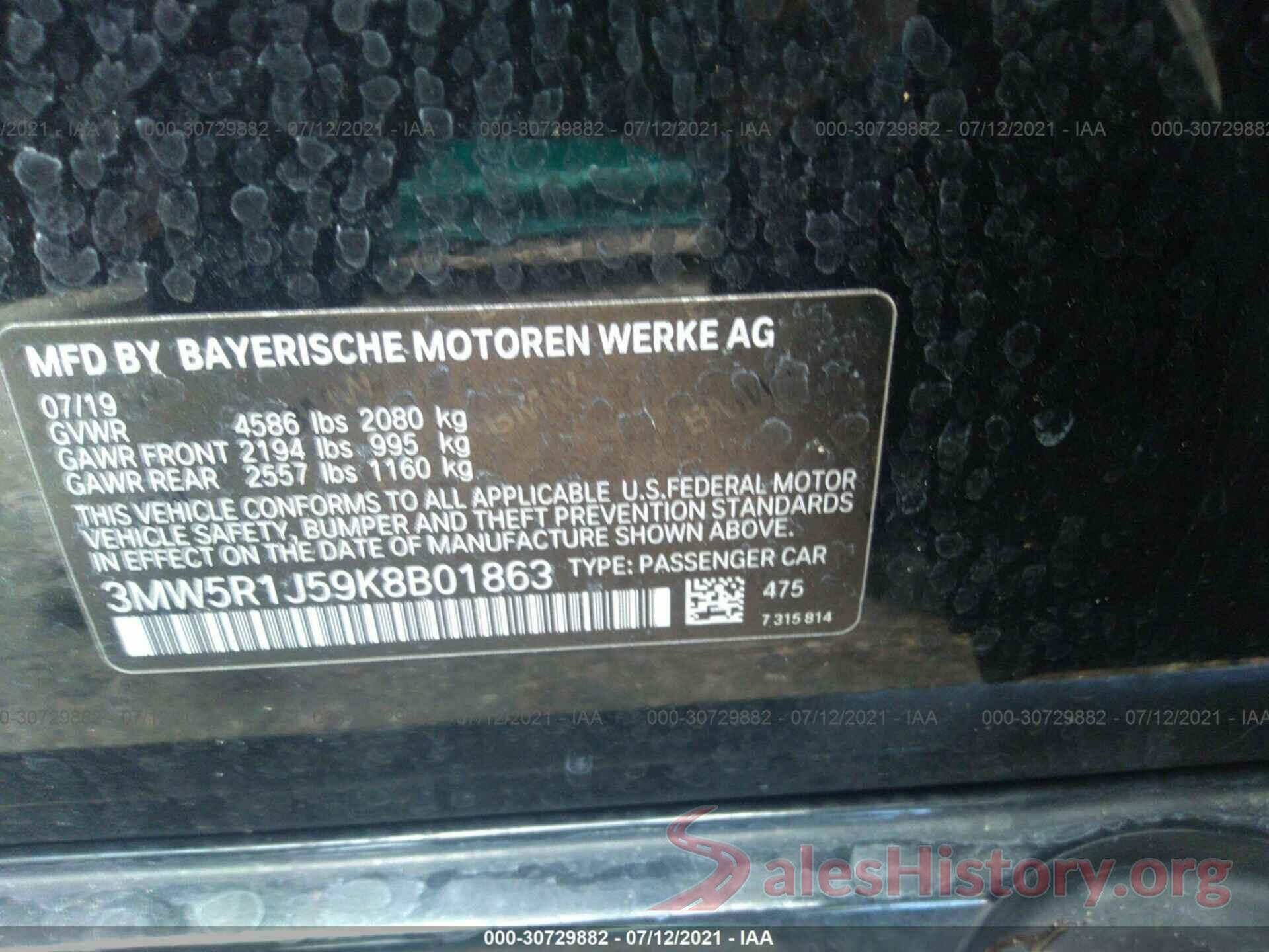 3MW5R1J59K8B01863 2019 BMW 3 SERIES