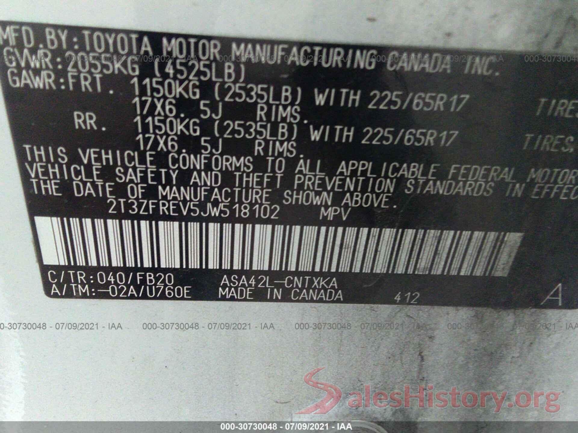 2T3ZFREV5JW518102 2018 TOYOTA RAV4