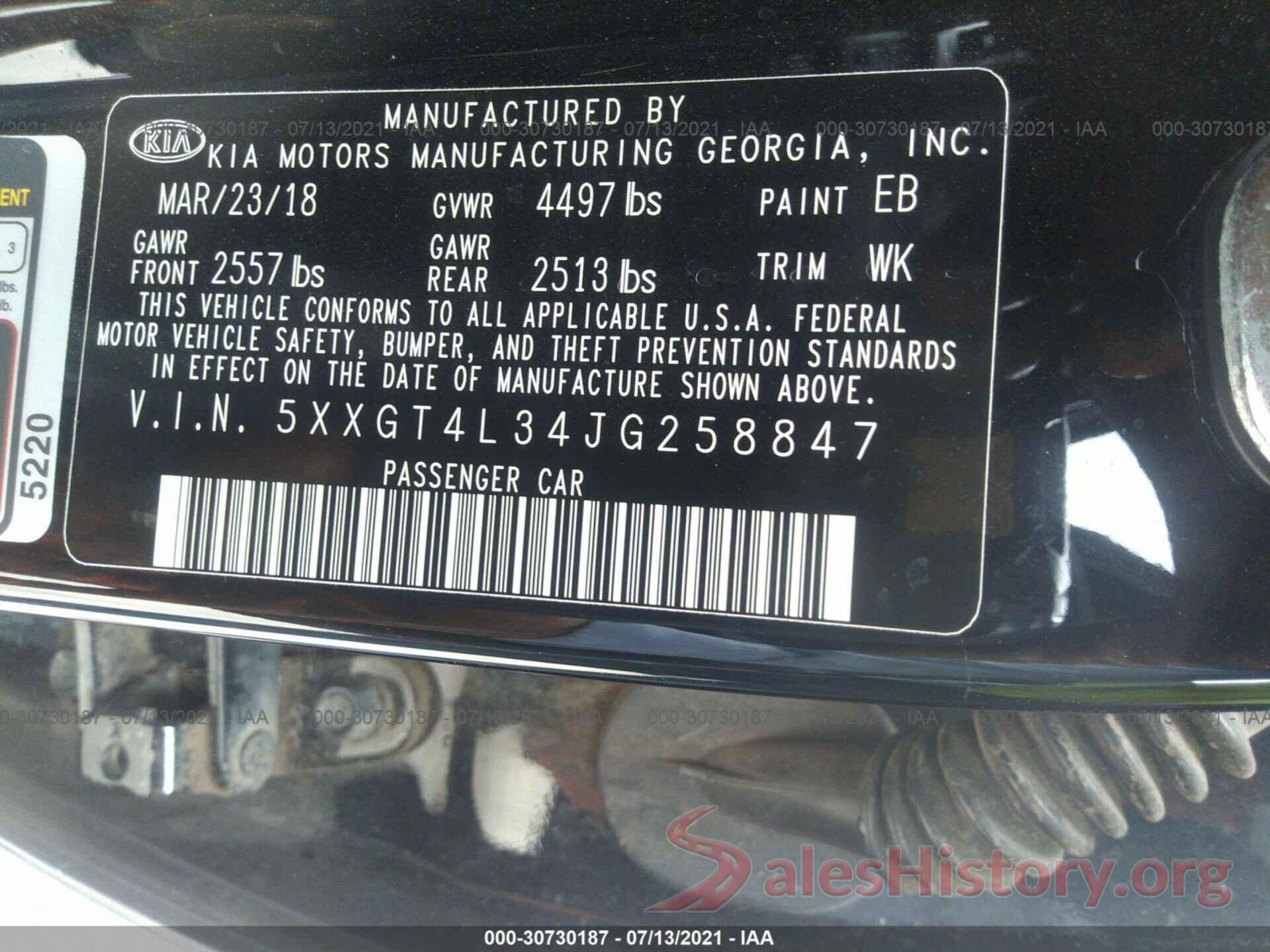 5XXGT4L34JG258847 2018 KIA OPTIMA