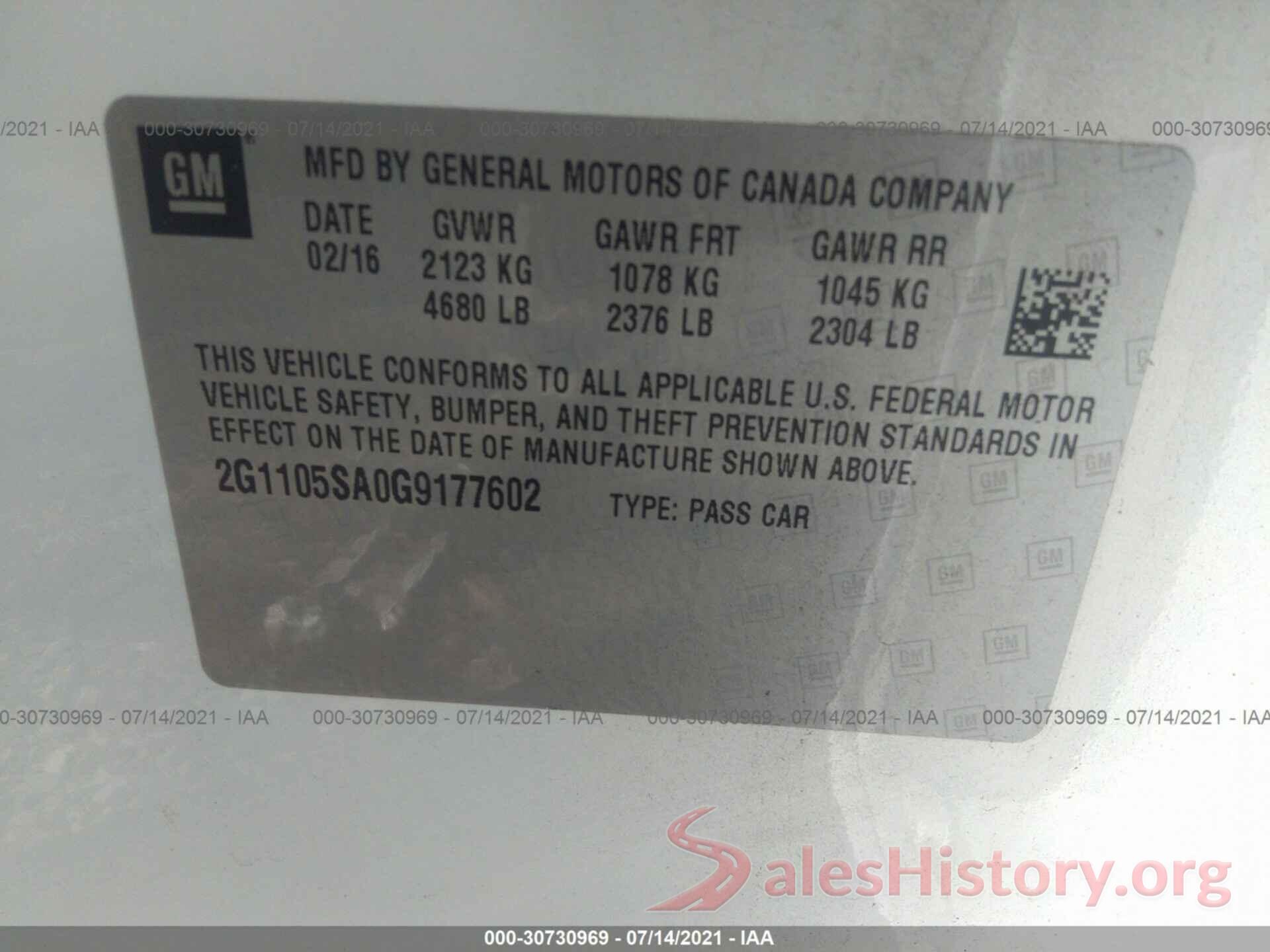 2G1105SA0G9177602 2016 CHEVROLET IMPALA