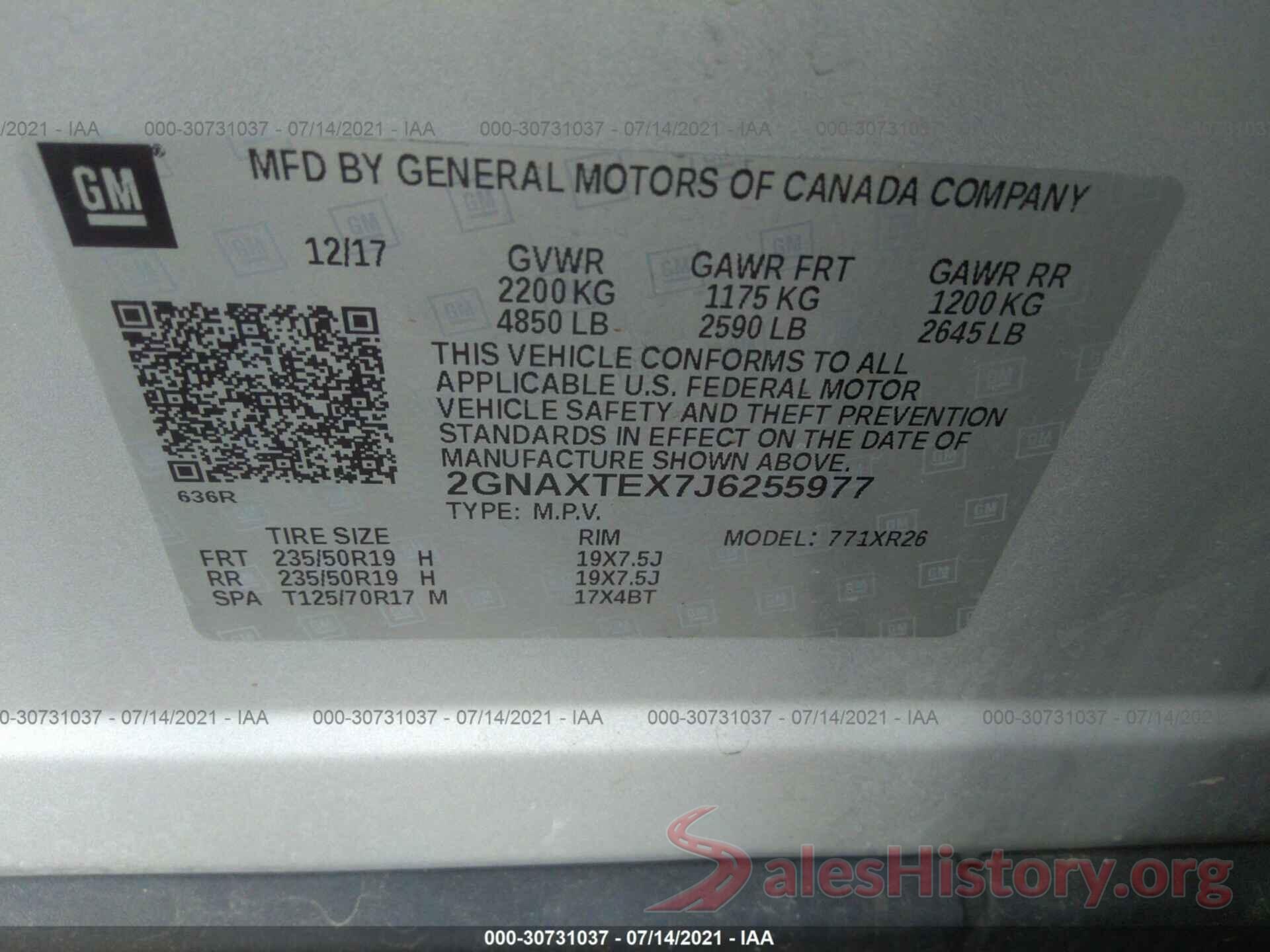 2GNAXTEX7J6255977 2018 CHEVROLET EQUINOX