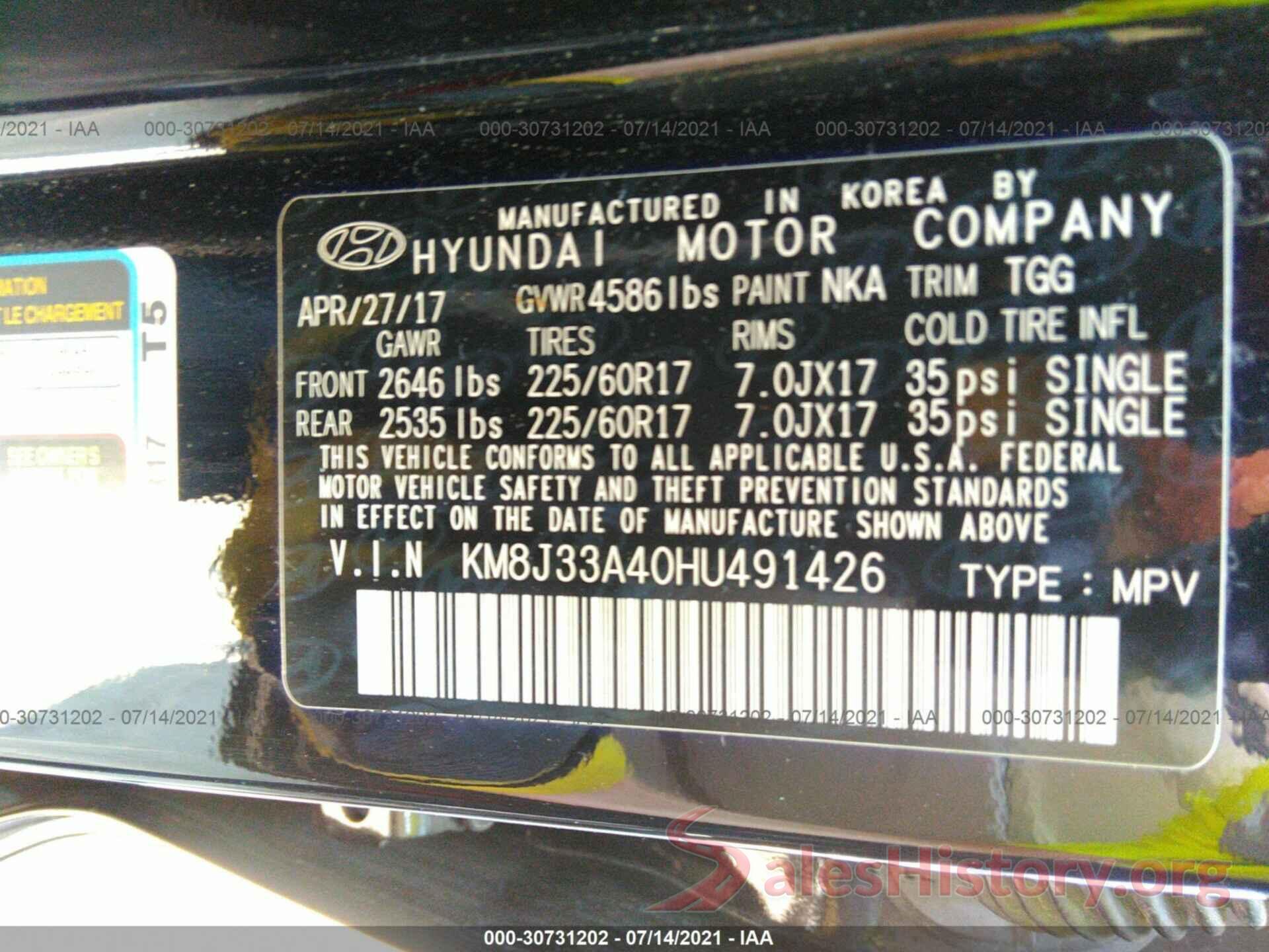 KM8J33A40HU491426 2017 HYUNDAI TUCSON