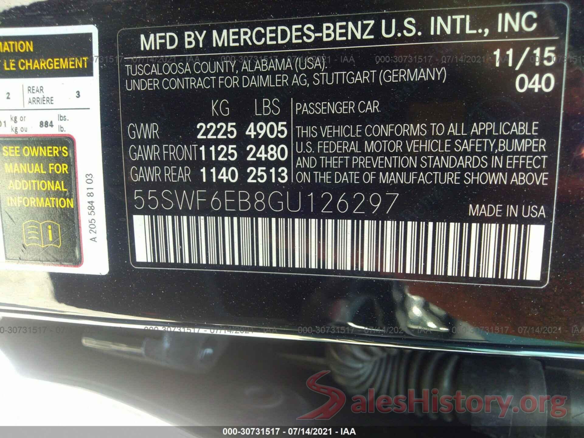 55SWF6EB8GU126297 2016 MERCEDES-BENZ C-CLASS