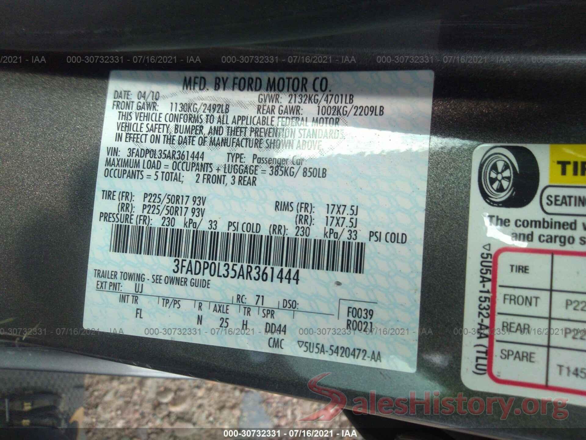 3KPF24AD4KE122089 2010 FORD FUSION