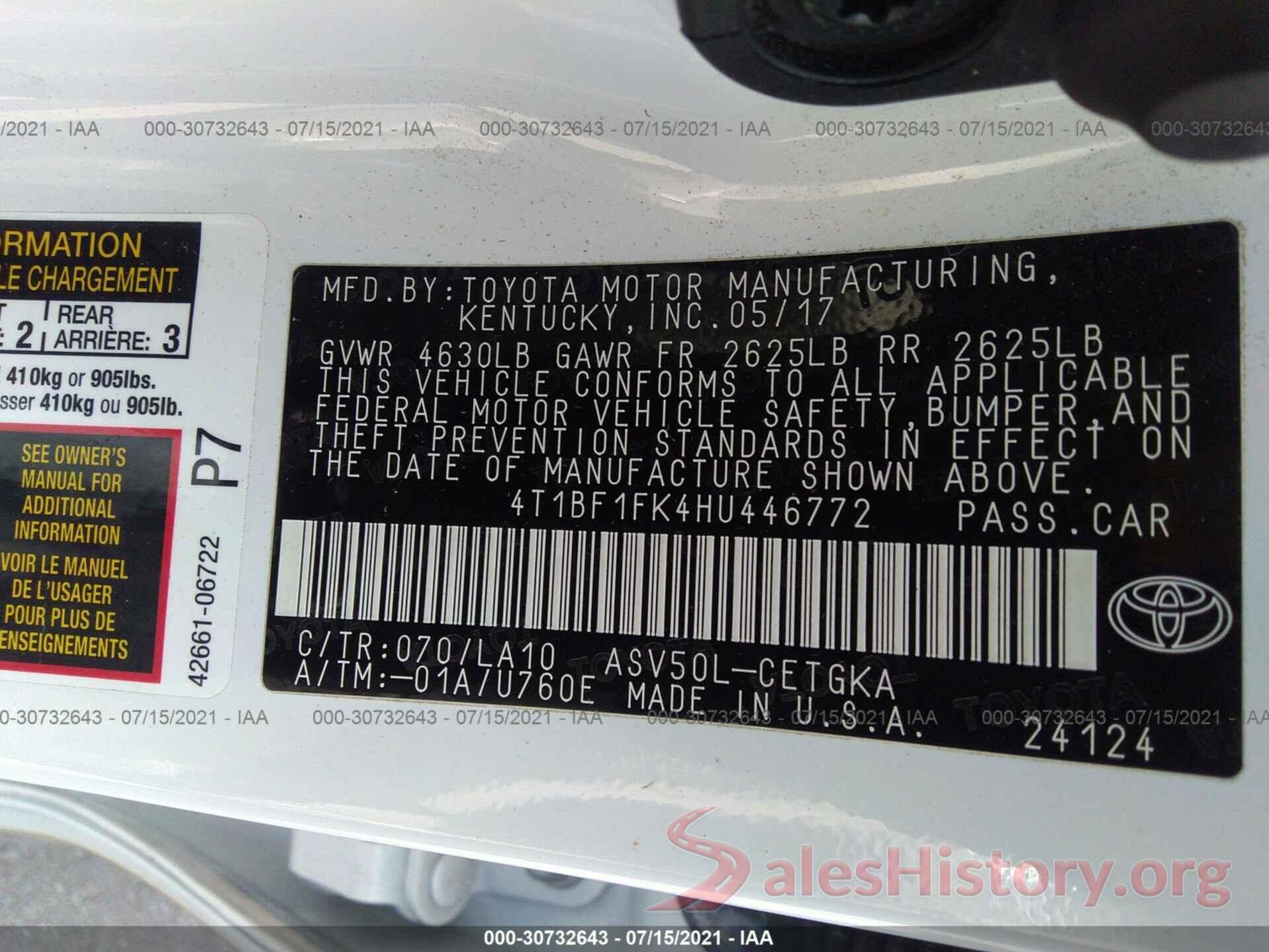 4T1BF1FK4HU446772 2017 TOYOTA CAMRY