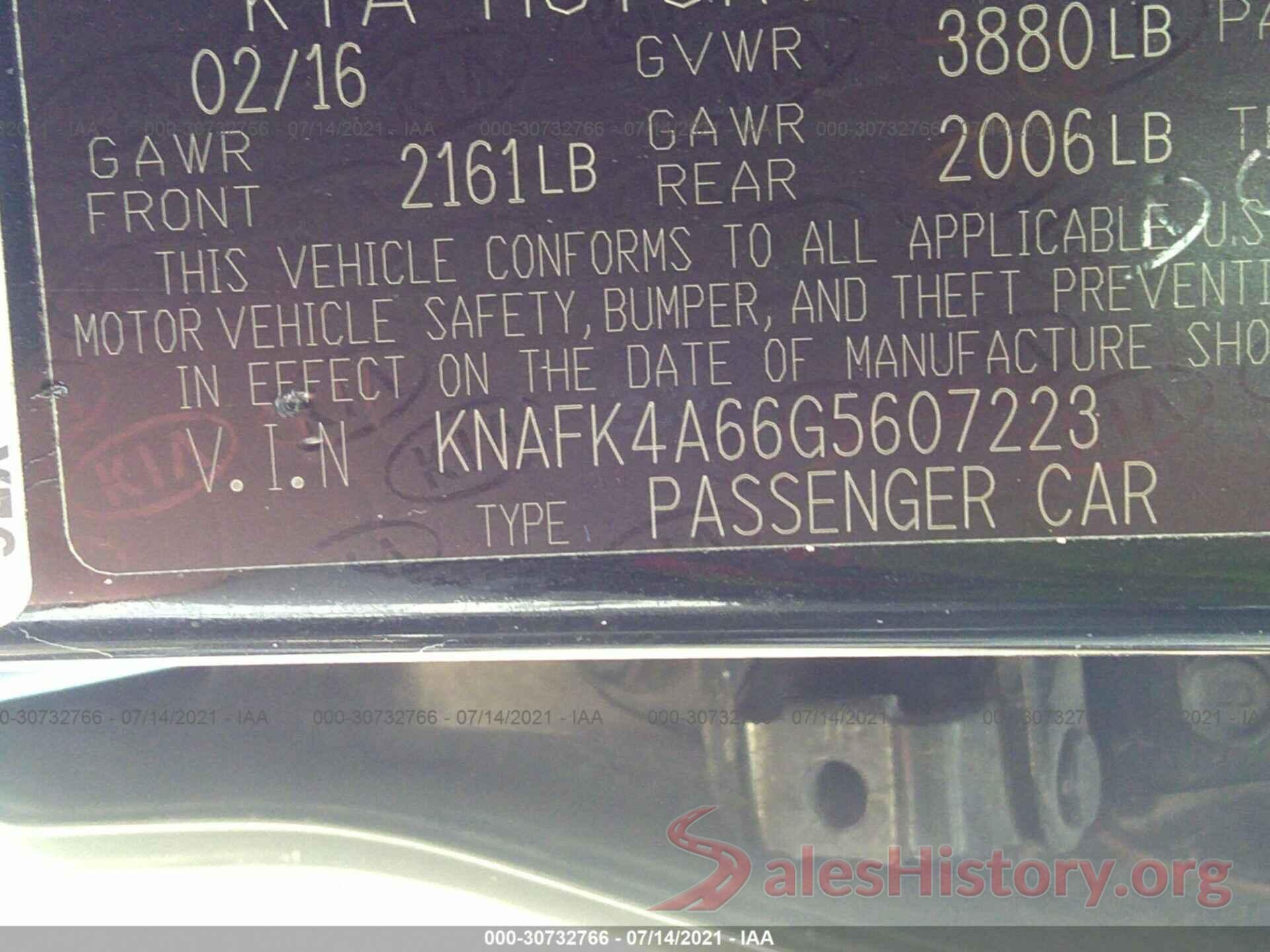 KNAFK4A66G5607223 2016 KIA FORTE