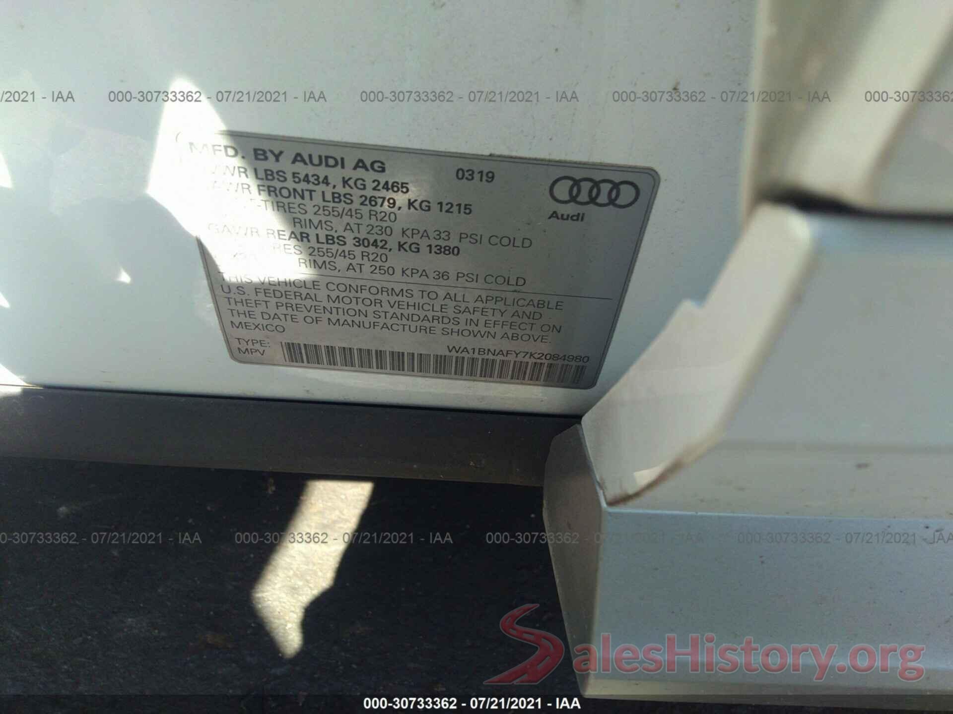 WA1BNAFY7K2084980 2019 AUDI Q5