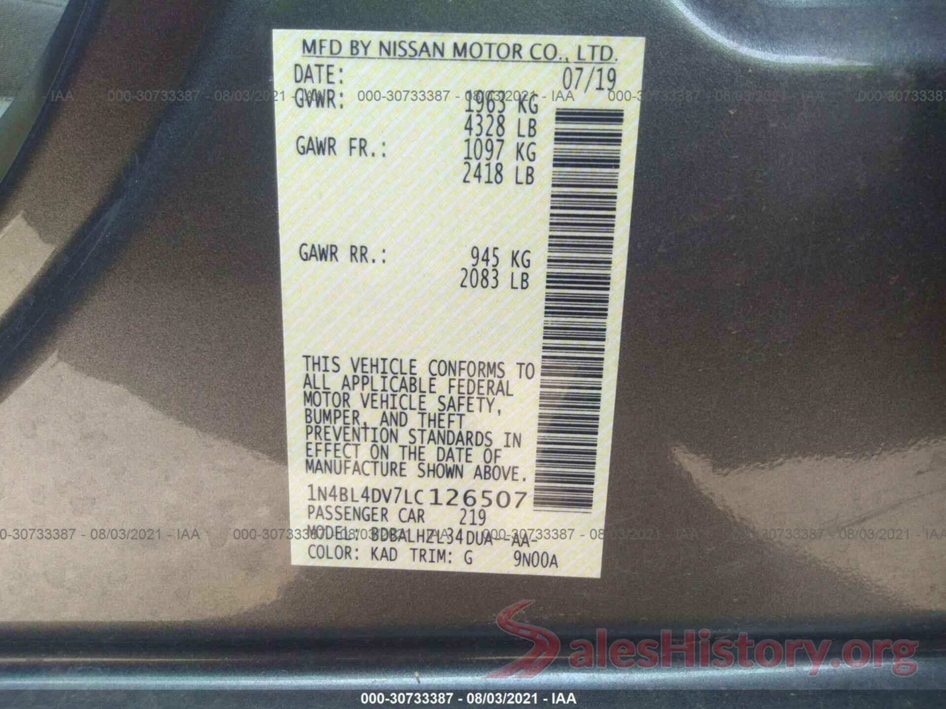 1N4BL4DV7LC126507 2020 NISSAN ALTIMA