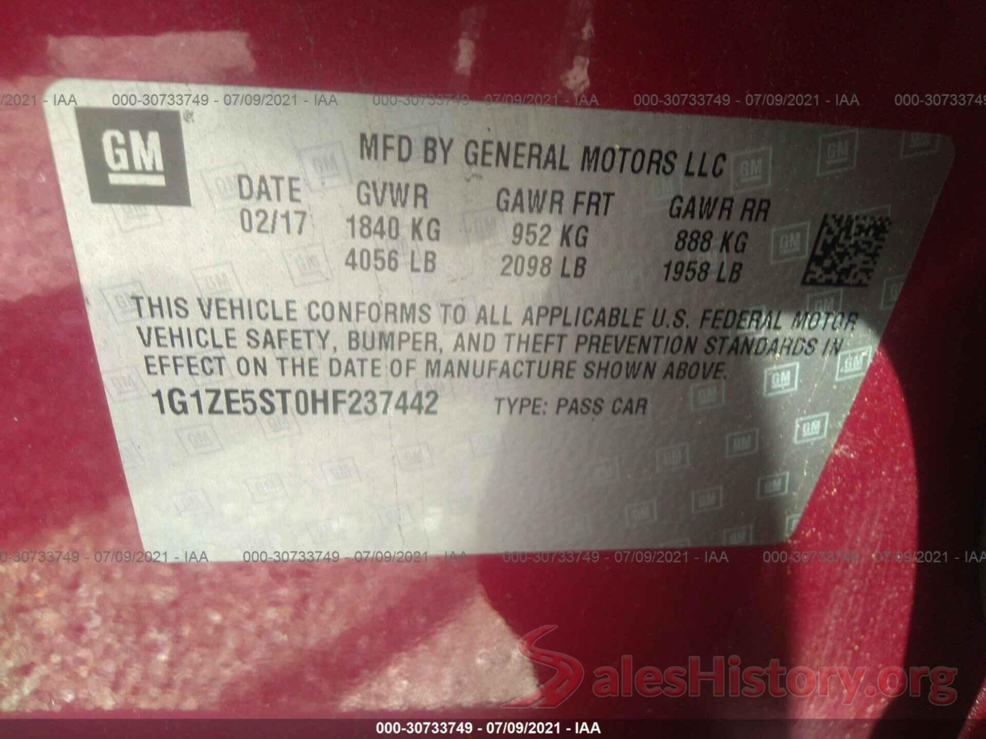 1G1ZE5ST0HF237442 2017 CHEVROLET MALIBU