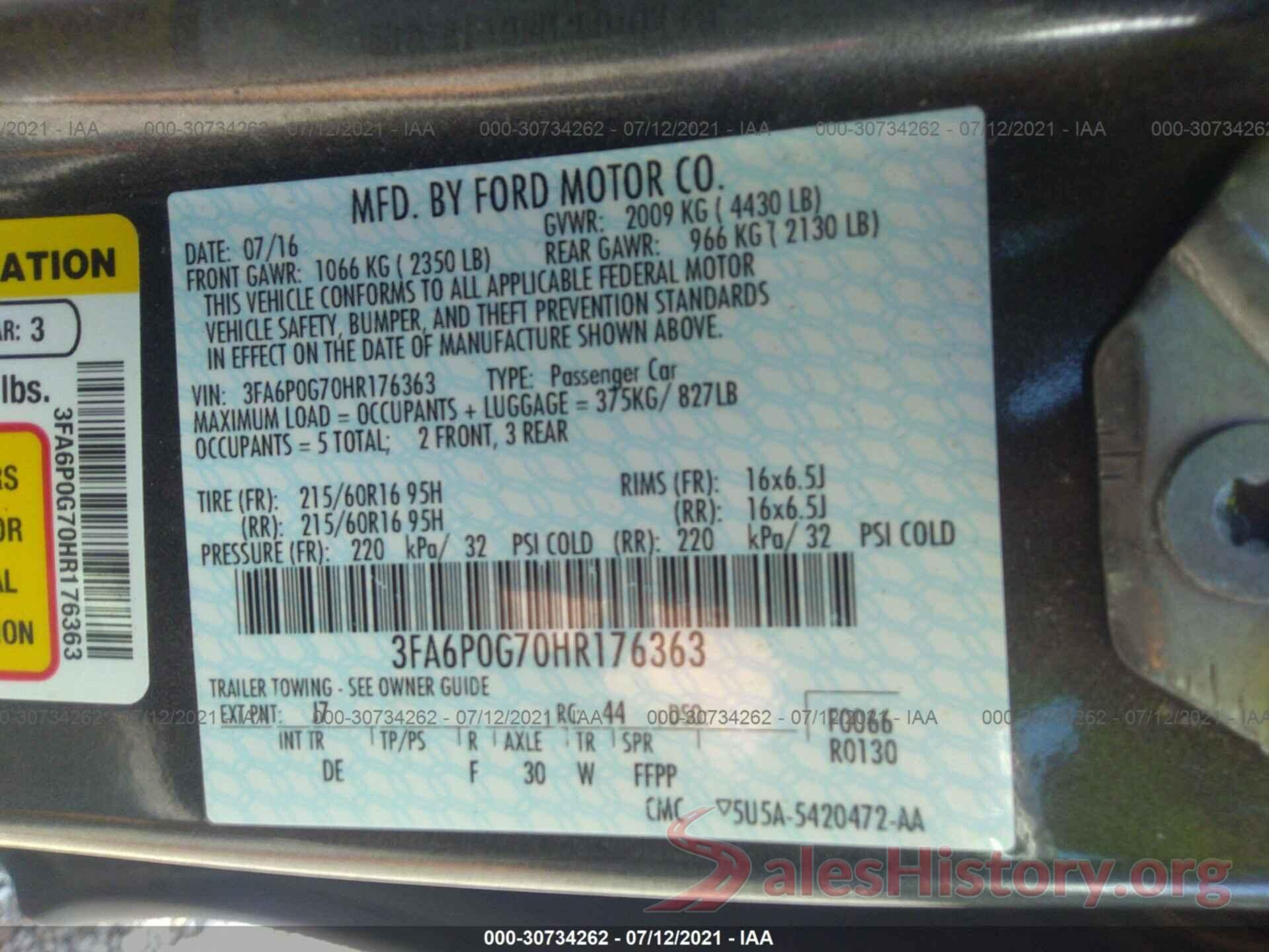 3FA6P0G70HR176363 2017 FORD FUSION