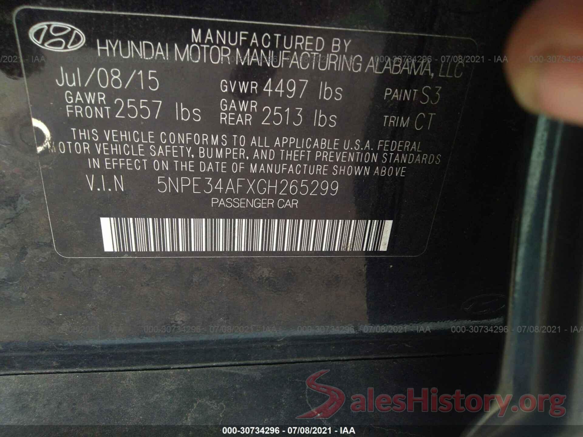 5NPE34AFXGH265299 2016 HYUNDAI SONATA