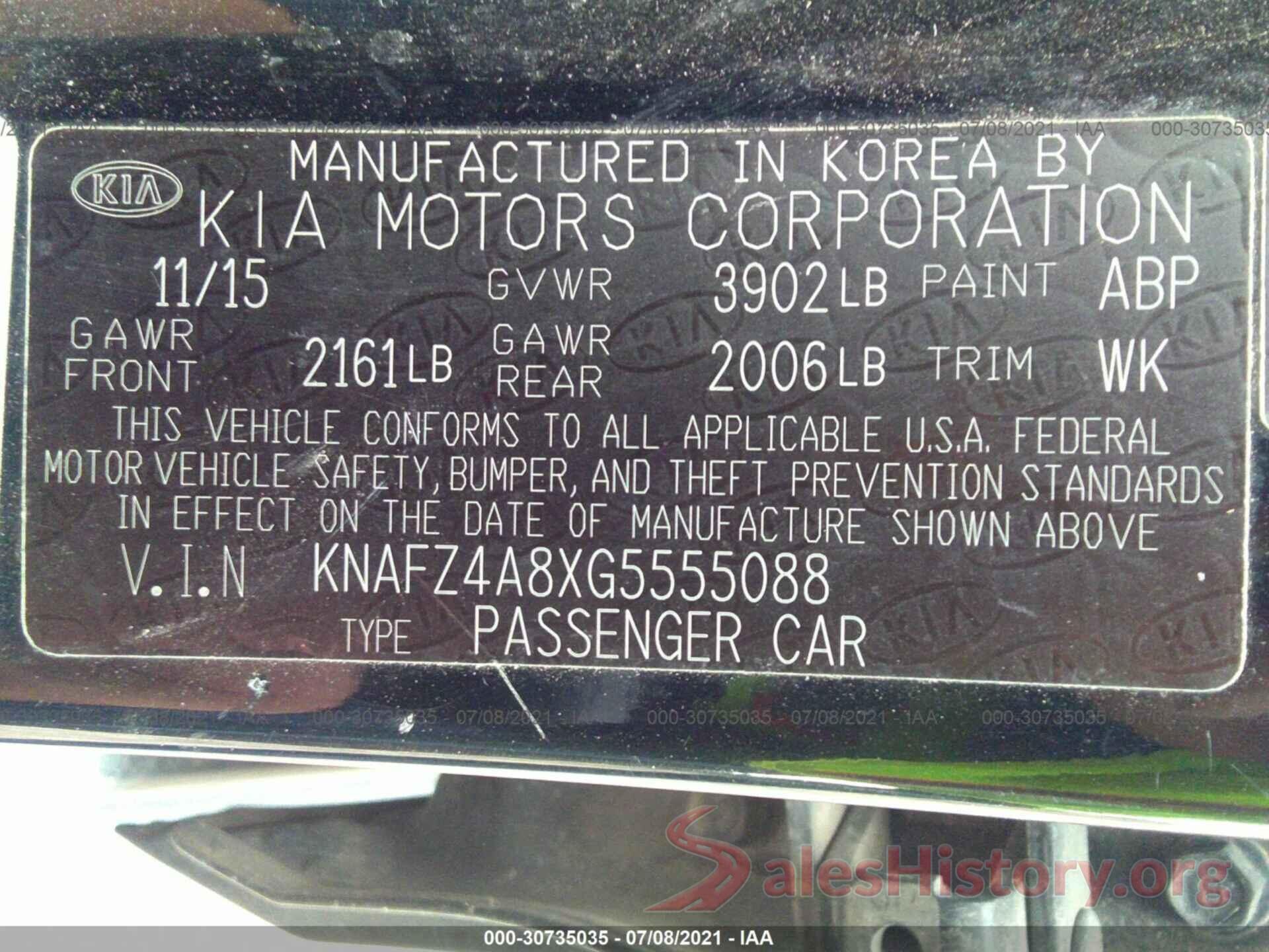 KNAFZ4A8XG5555088 2016 KIA FORTE