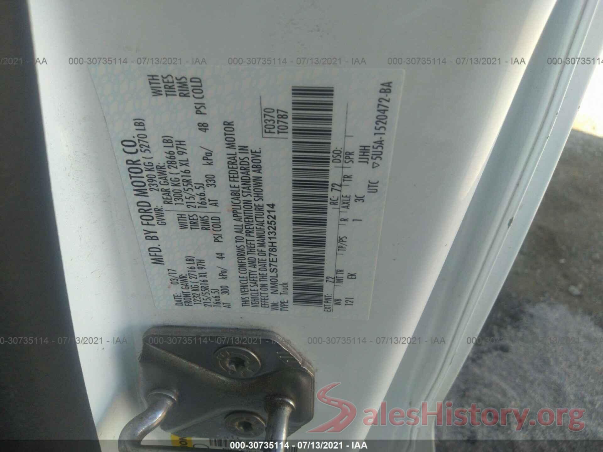 NM0LS7E78H1325214 2017 FORD TRANSIT CONNECT VAN