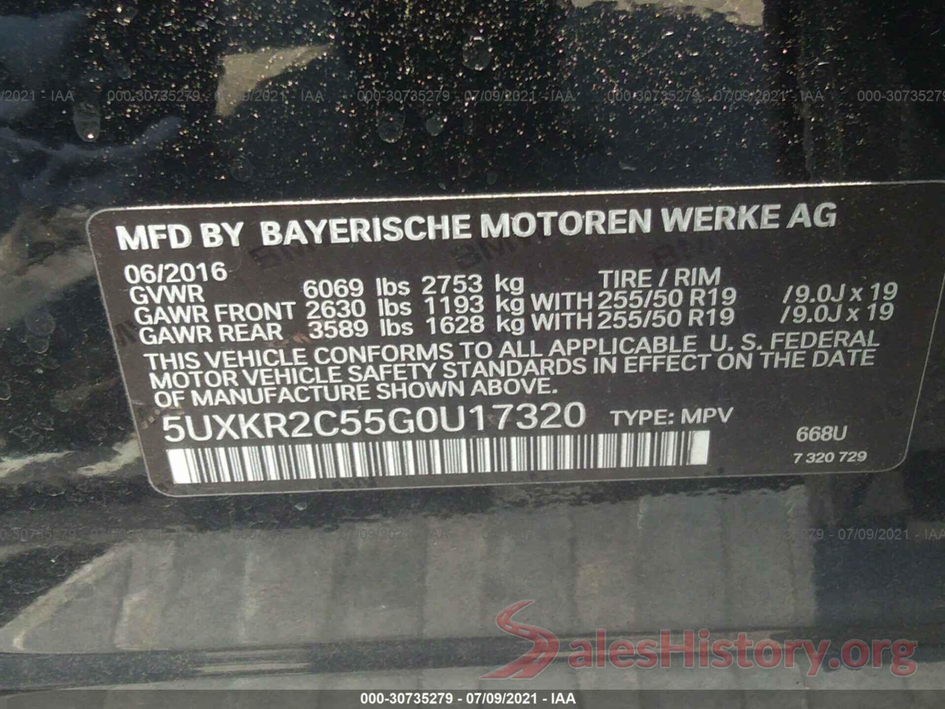 5UXKR2C55G0U17320 2016 BMW X5