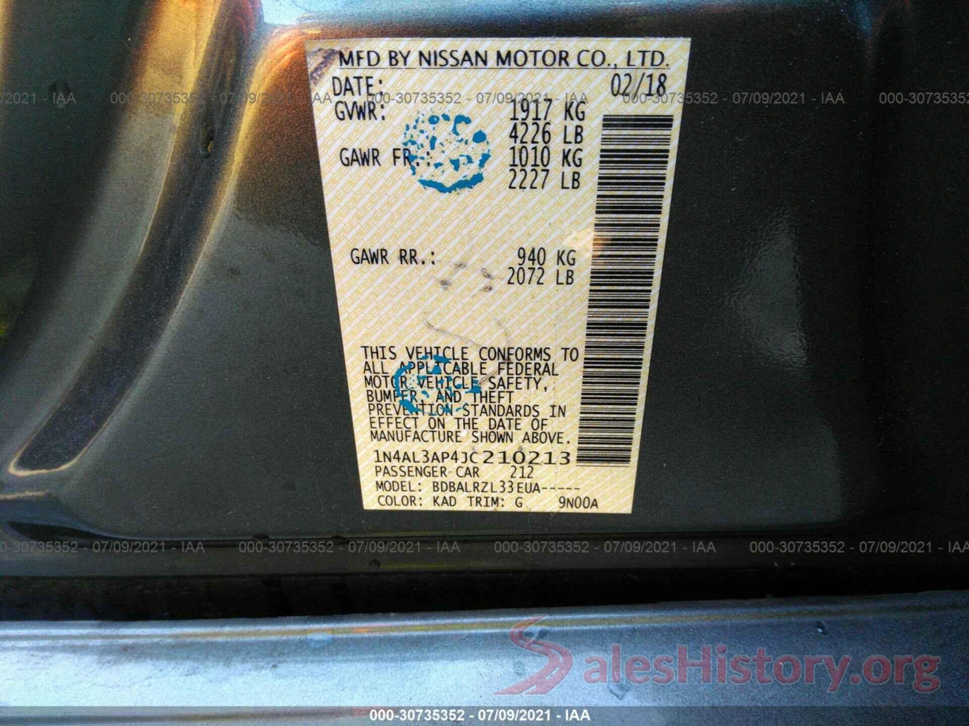 1N4AL3AP4JC210213 2018 NISSAN ALTIMA