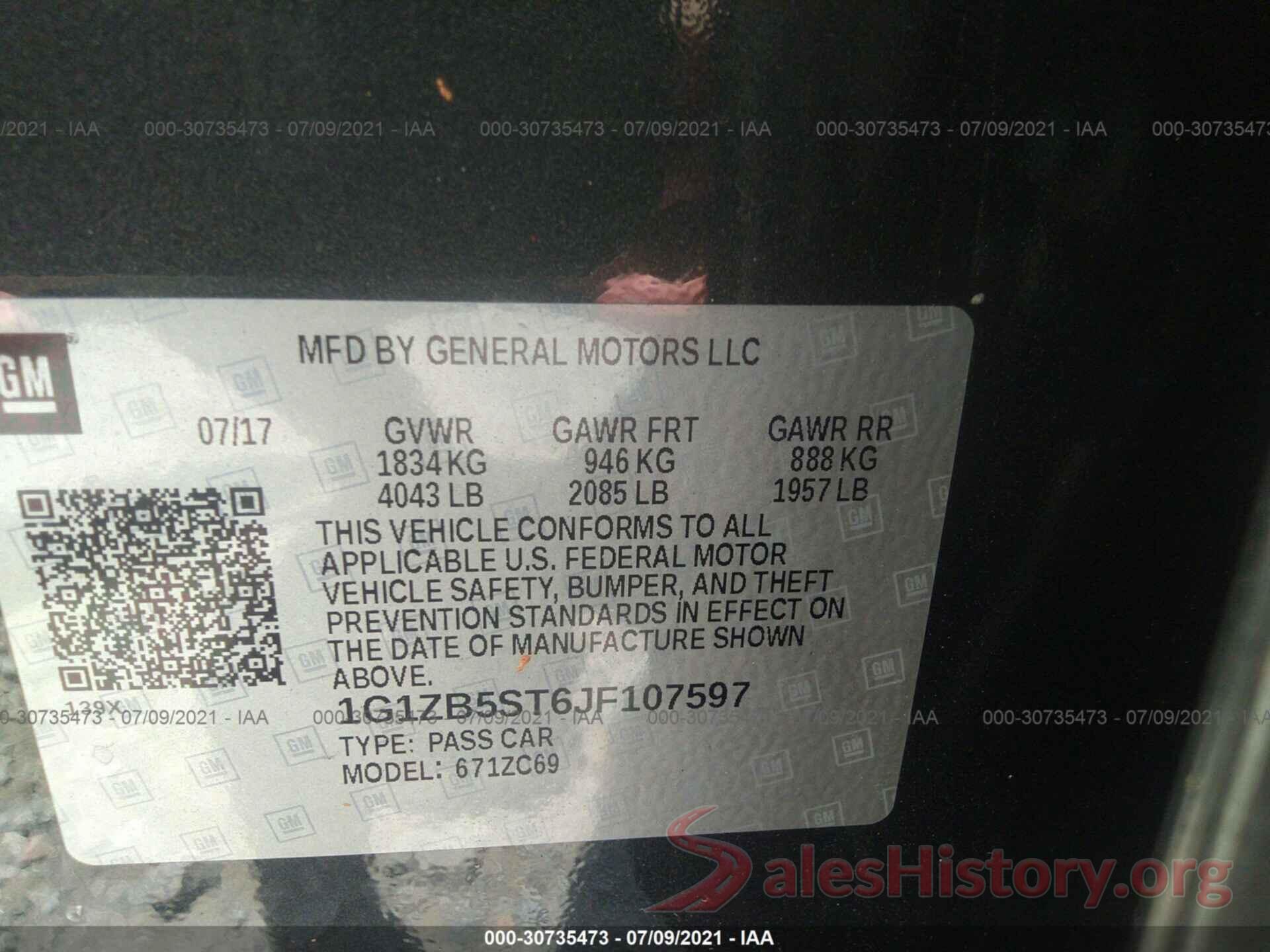 1G1ZB5ST6JF107597 2018 CHEVROLET MALIBU