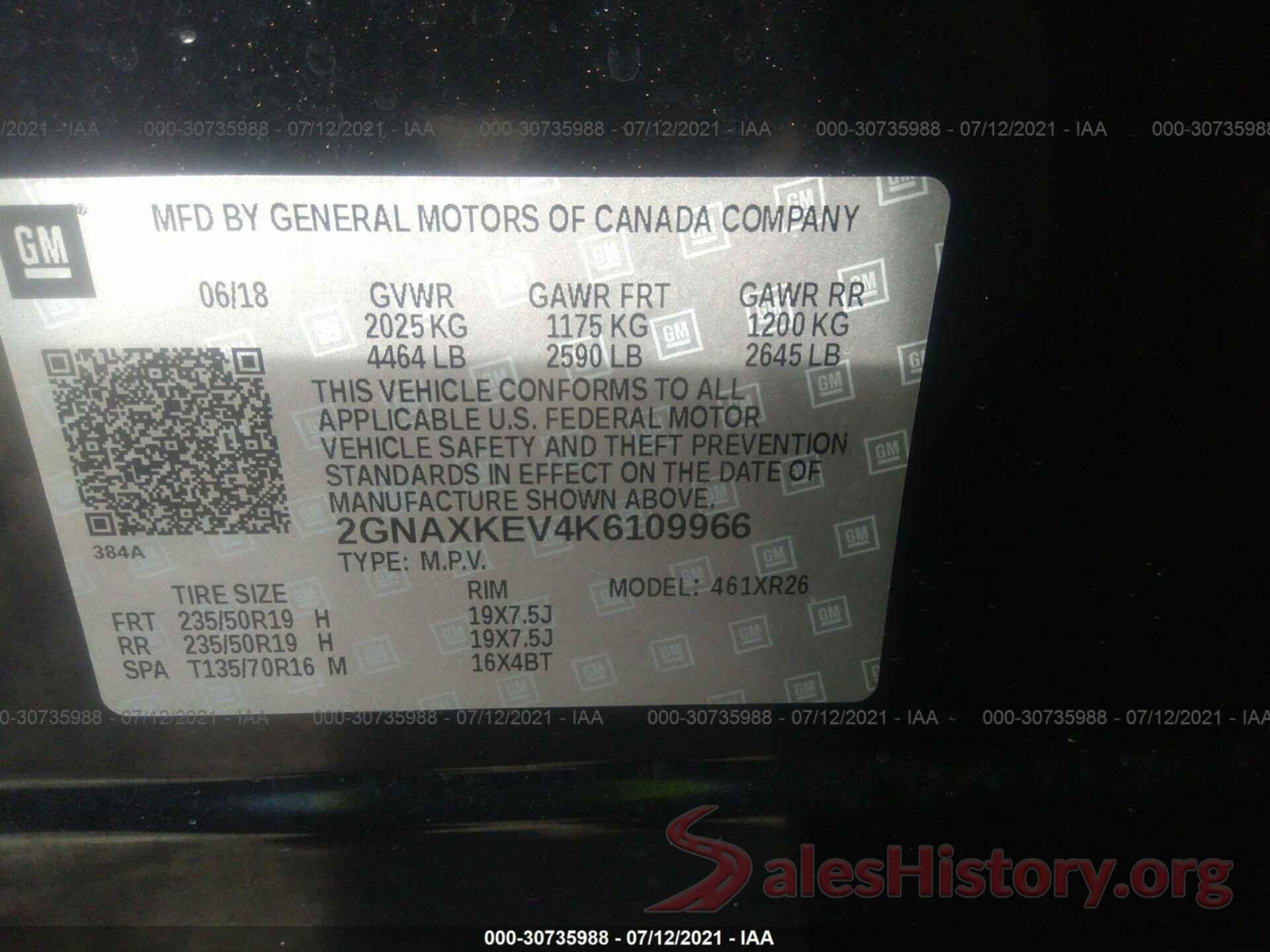 2GNAXKEV4K6109966 2019 CHEVROLET EQUINOX