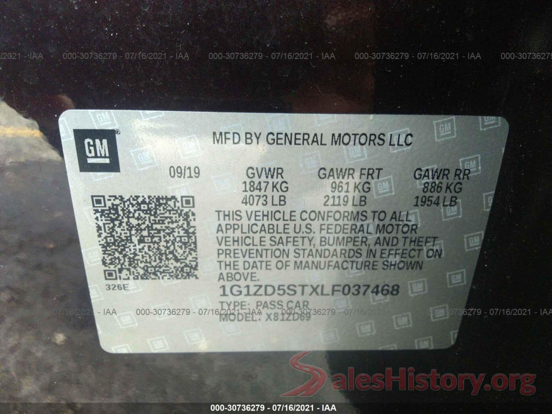 1G1ZD5STXLF037468 2020 CHEVROLET MALIBU