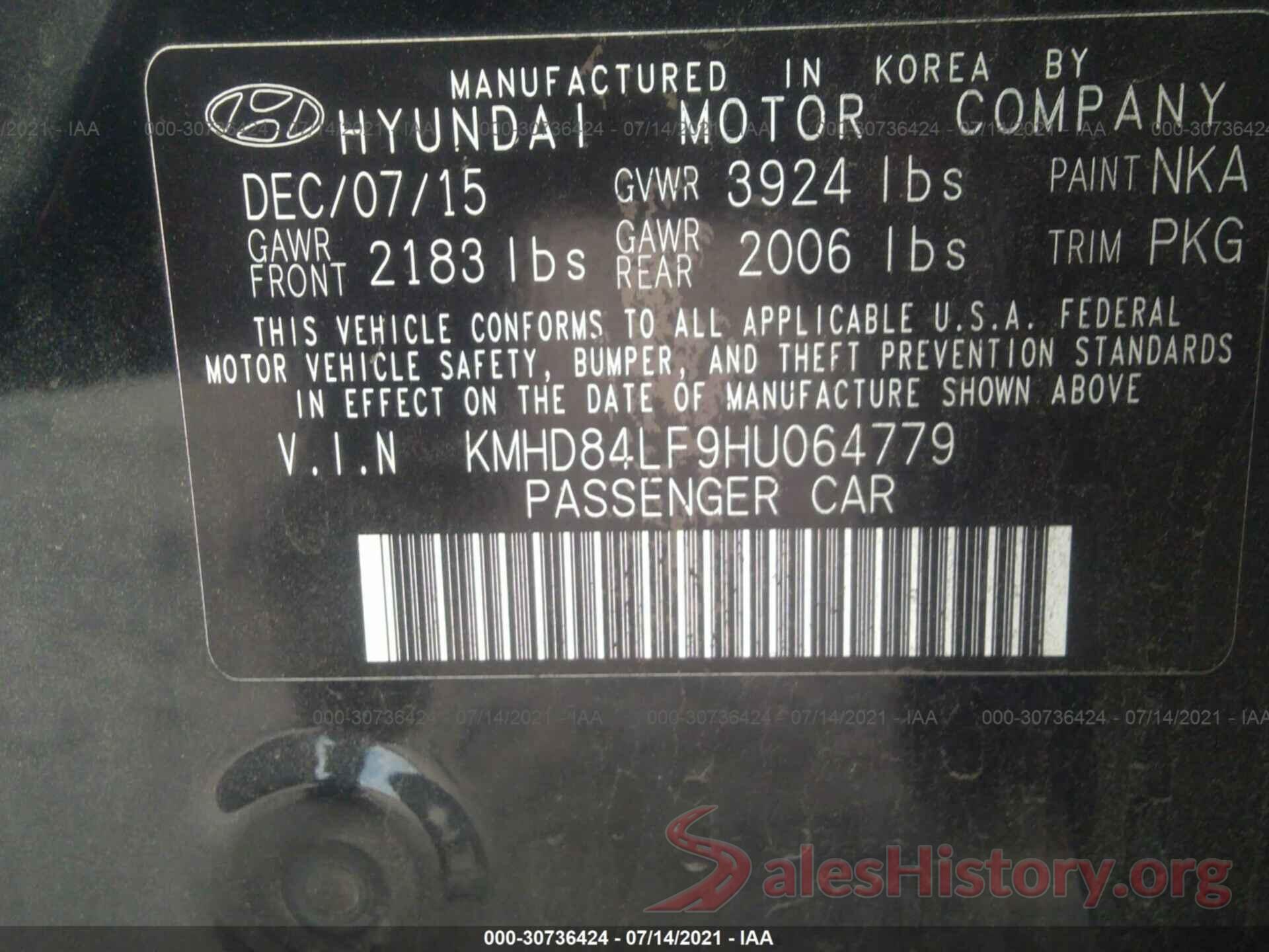 KMHD84LF9HU064779 2017 HYUNDAI ELANTRA