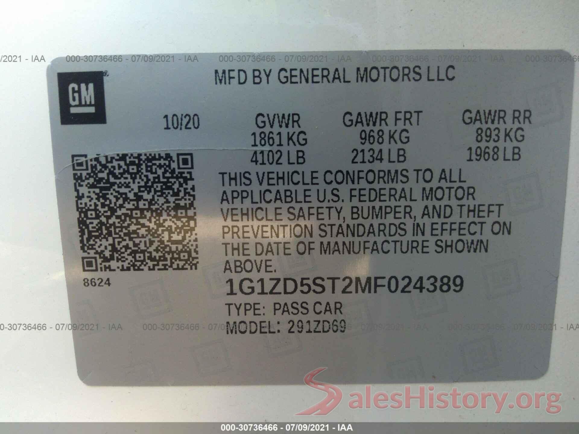 1G1ZD5ST2MF024389 2021 CHEVROLET MALIBU