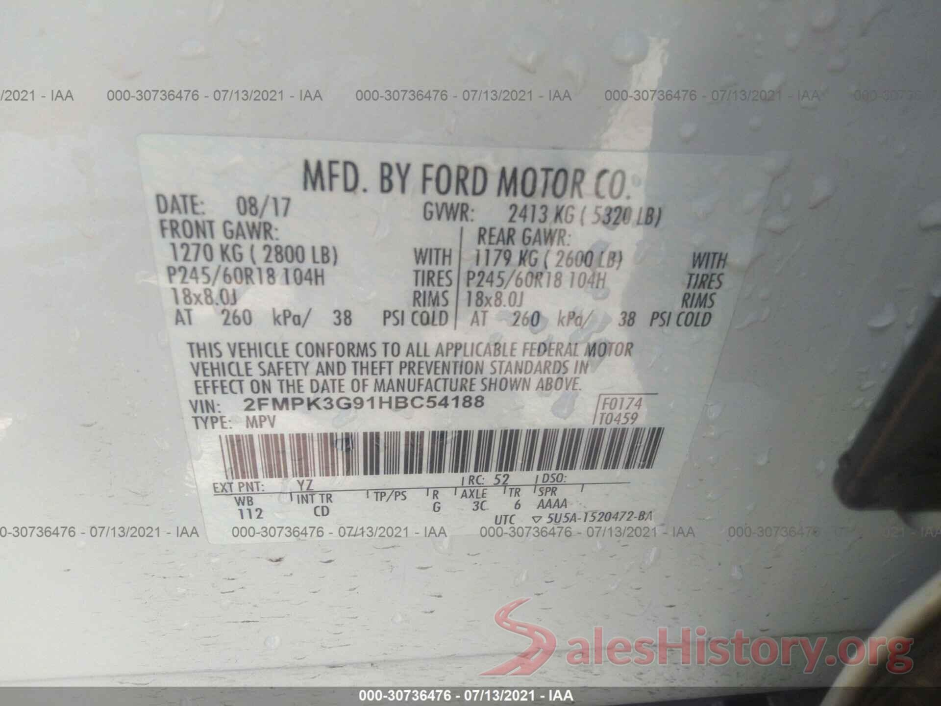 2FMPK3G91HBC54188 2017 FORD EDGE