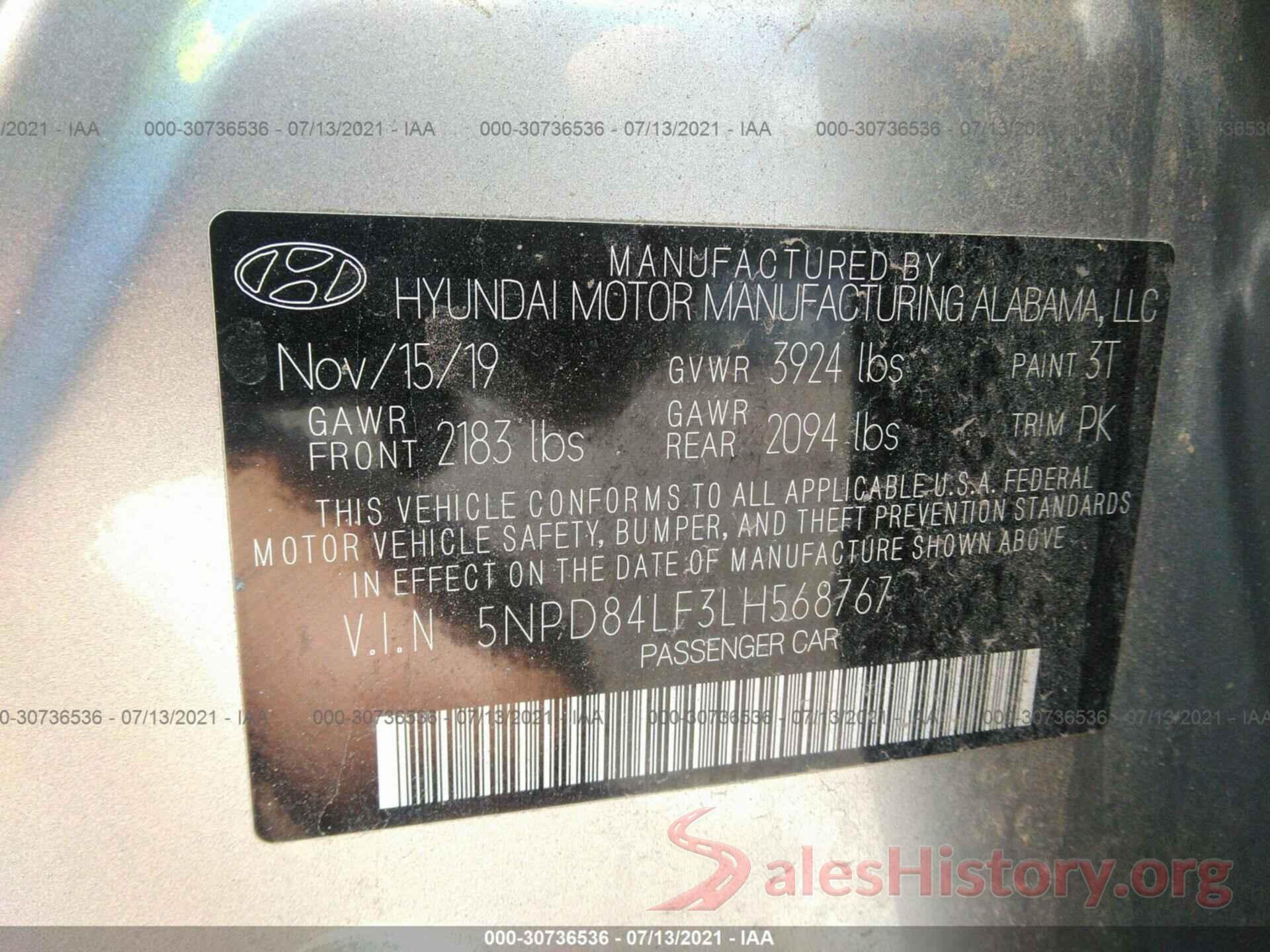 5NPD84LF3LH568767 2020 HYUNDAI ELANTRA