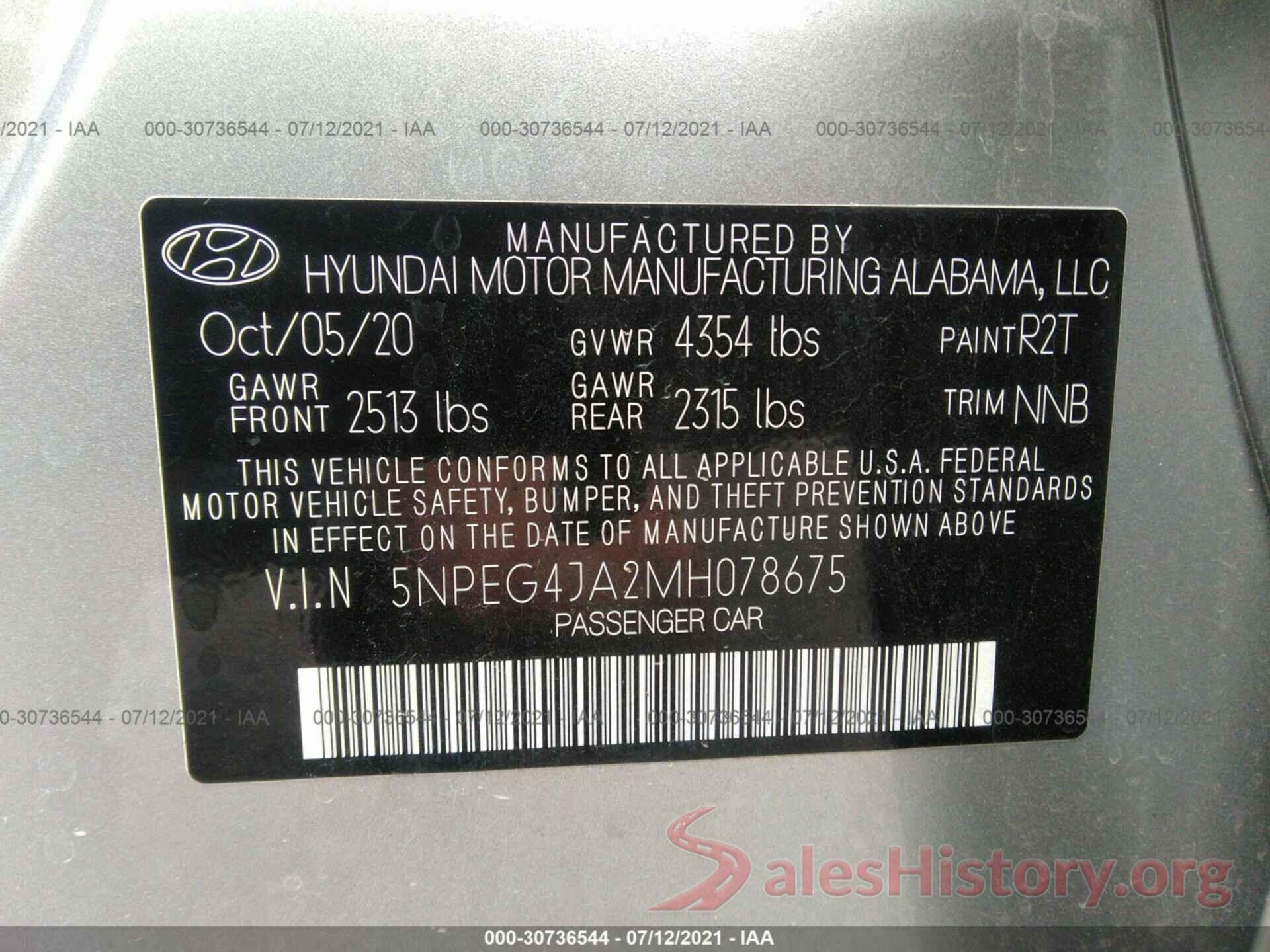 5NPEG4JA2MH078675 2021 HYUNDAI SONATA