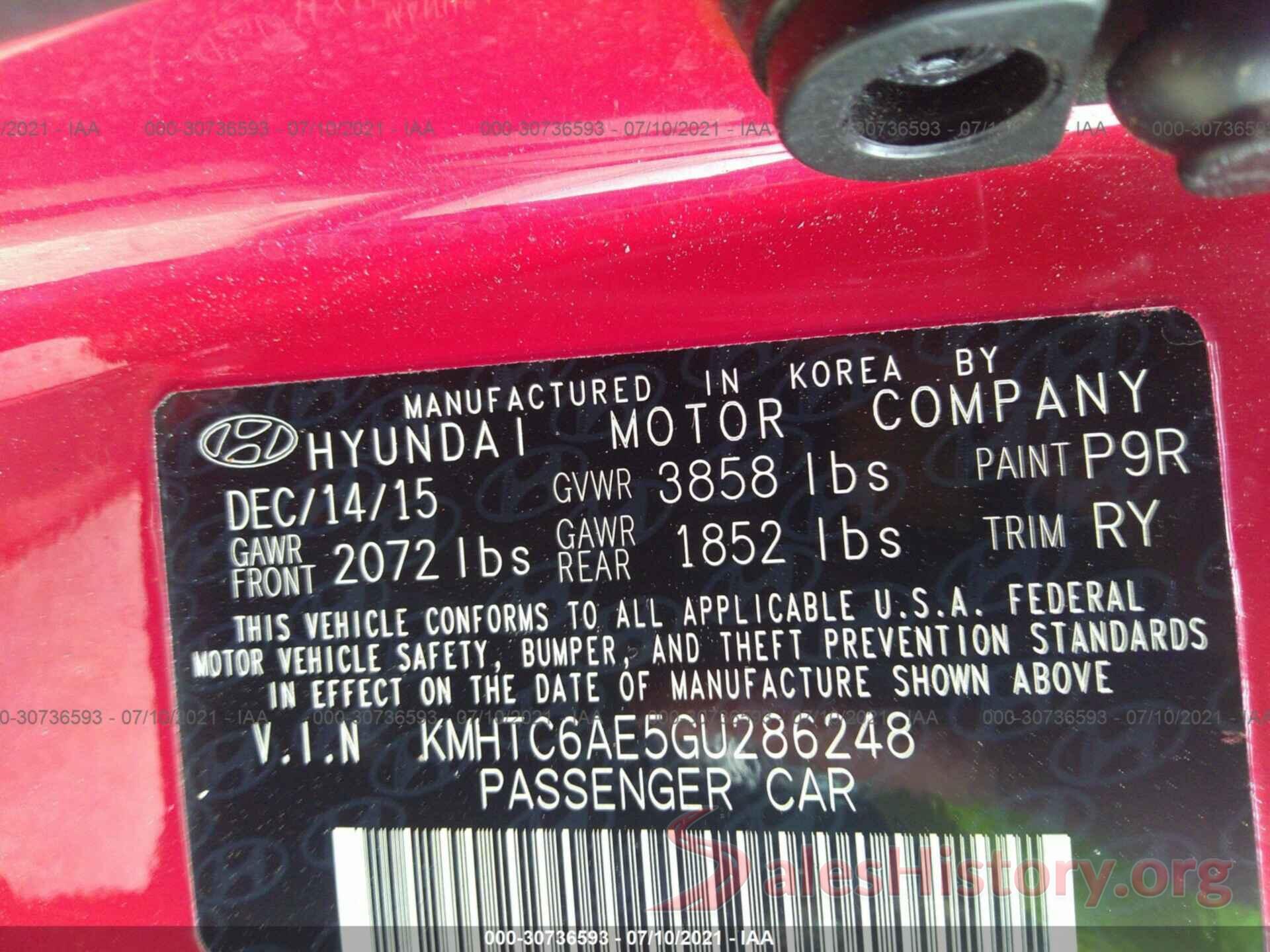 KMHTC6AE5GU286248 2016 HYUNDAI VELOSTER