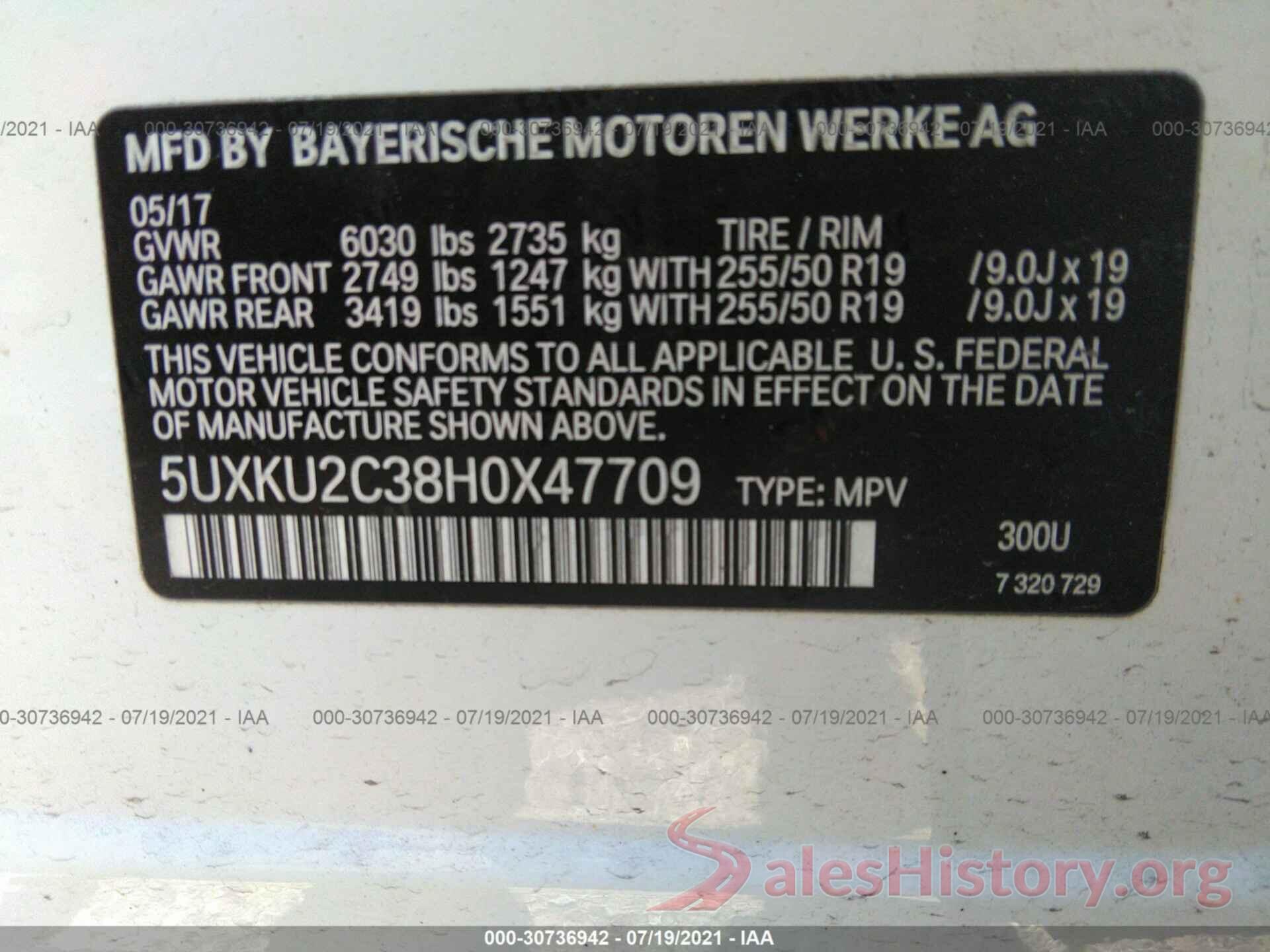 5UXKU2C38H0X47709 2017 BMW X6