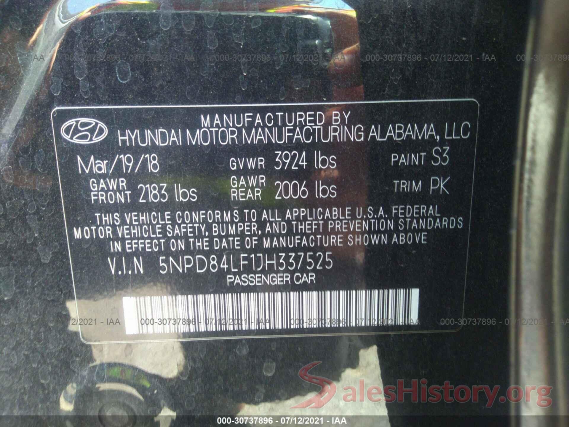 5NPD84LF1JH337525 2018 HYUNDAI ELANTRA