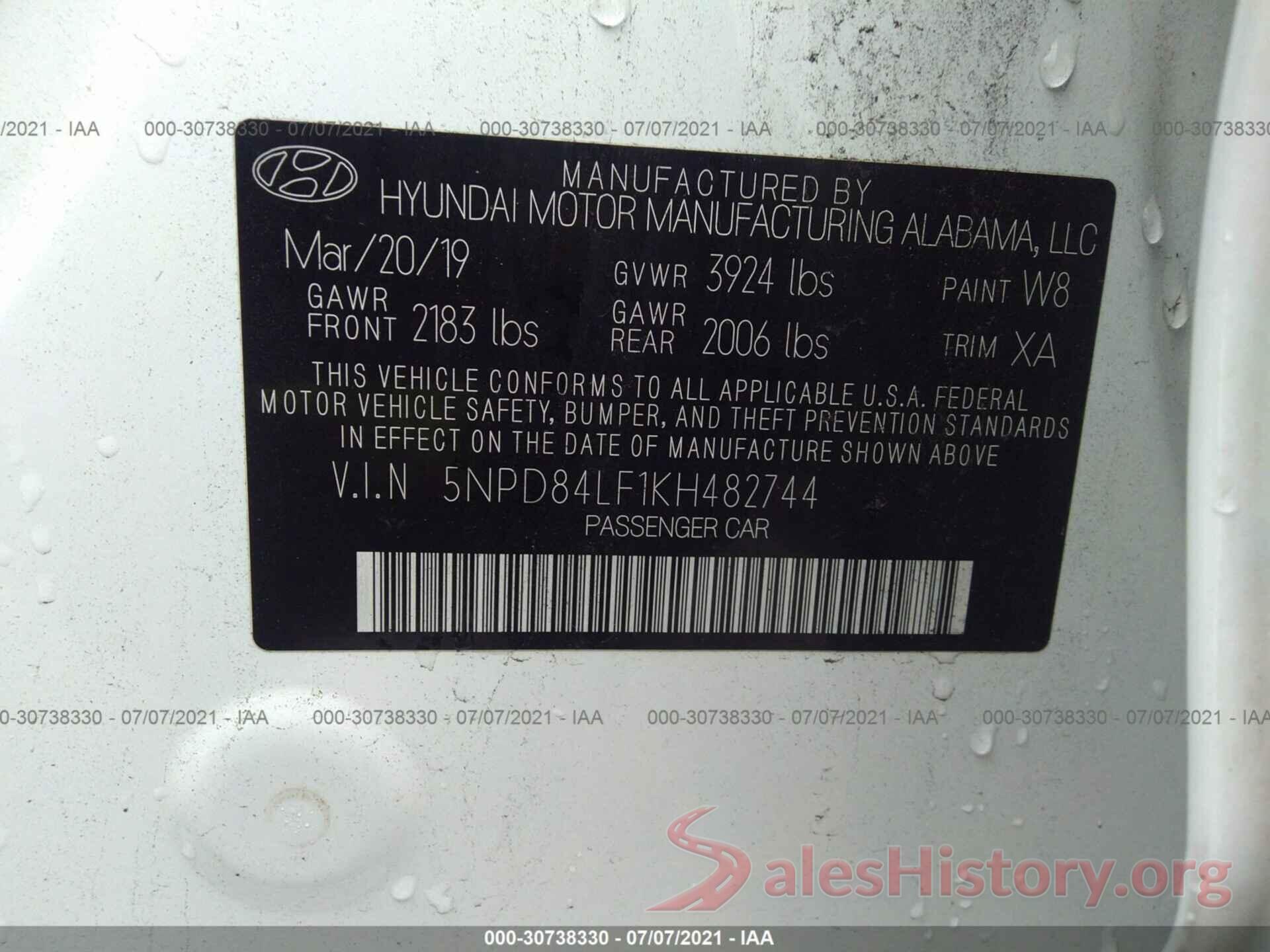 5NPD84LF1KH482744 2019 HYUNDAI ELANTRA