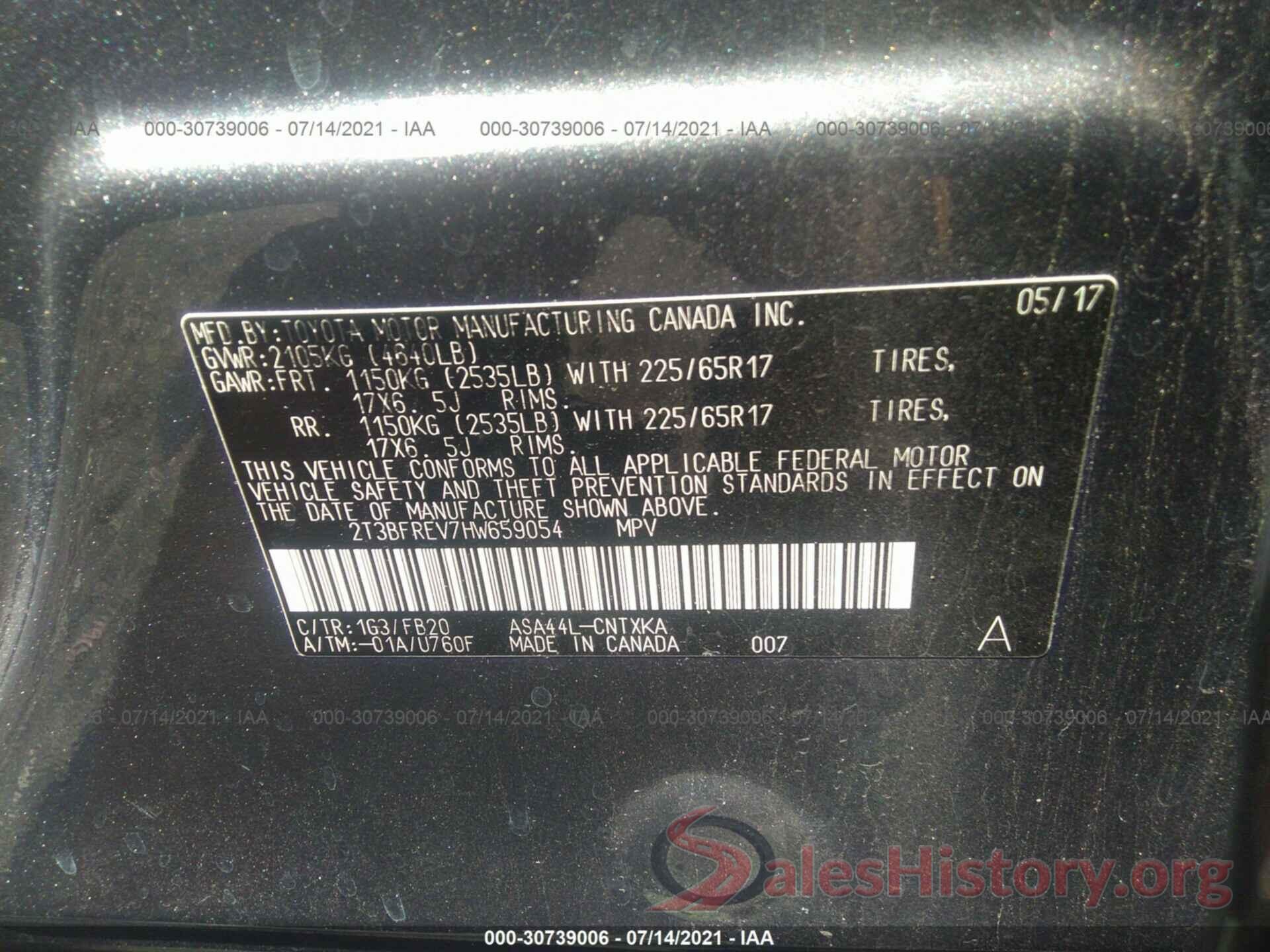 2T3BFREV7HW659054 2017 TOYOTA RAV4