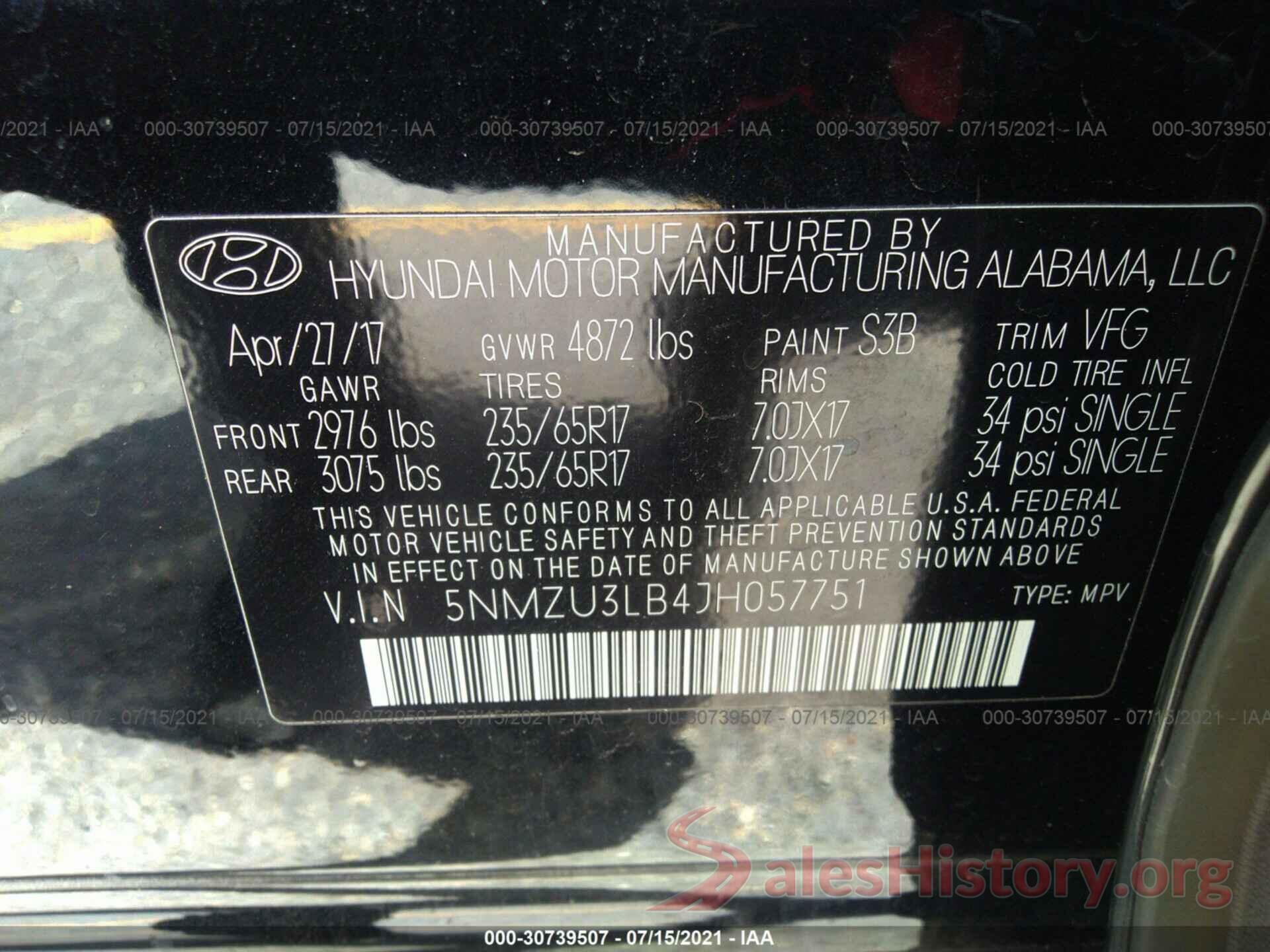 5NMZU3LB4JH057751 2018 HYUNDAI SANTA FE SPORT