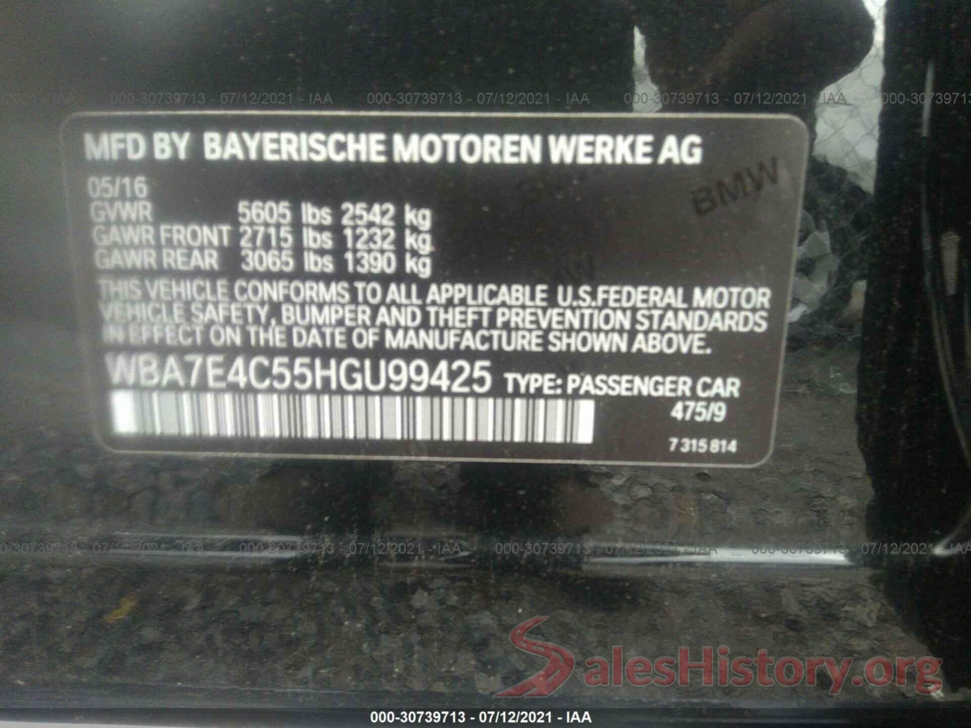 WBA7E4C55HGU99425 2017 BMW 7 SERIES